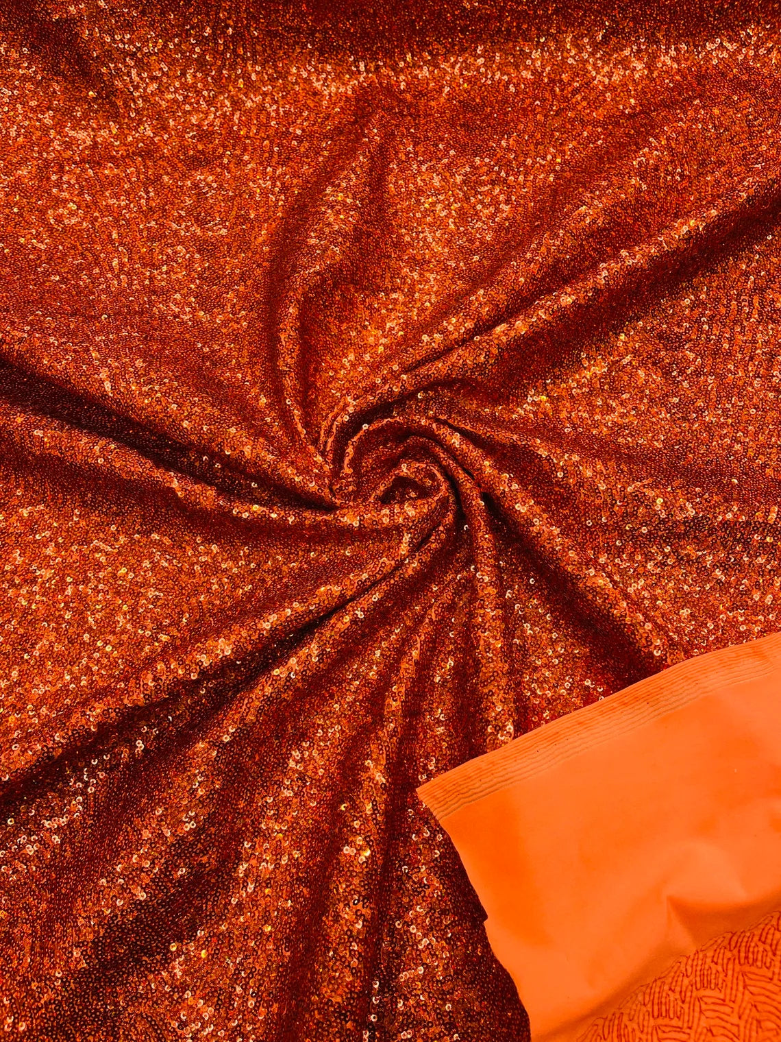 Mini Glitz Sequins on Milliskin - Burnt Orange - 4 Way Stretch Milliskin Stretch Spandex Fabric by Yard