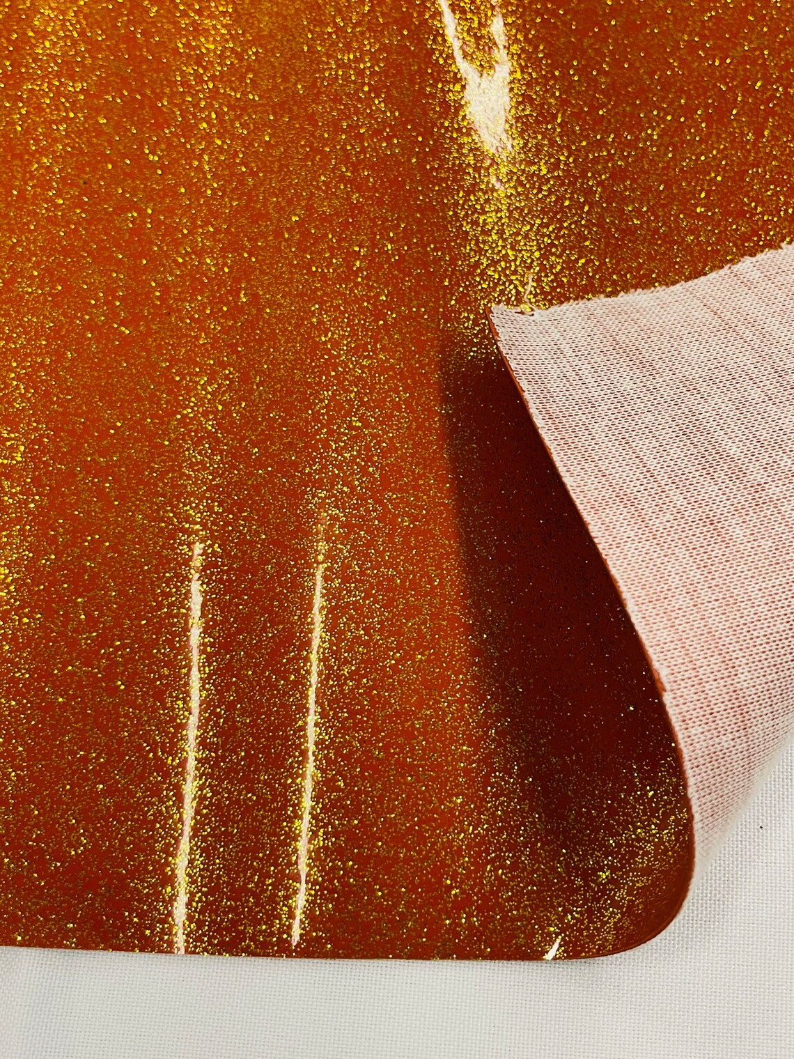 Metallic Glitter Vinyl Fabric - Burnt Orange - High Quality Shiny Glitter Vinyl Fabric By Yard