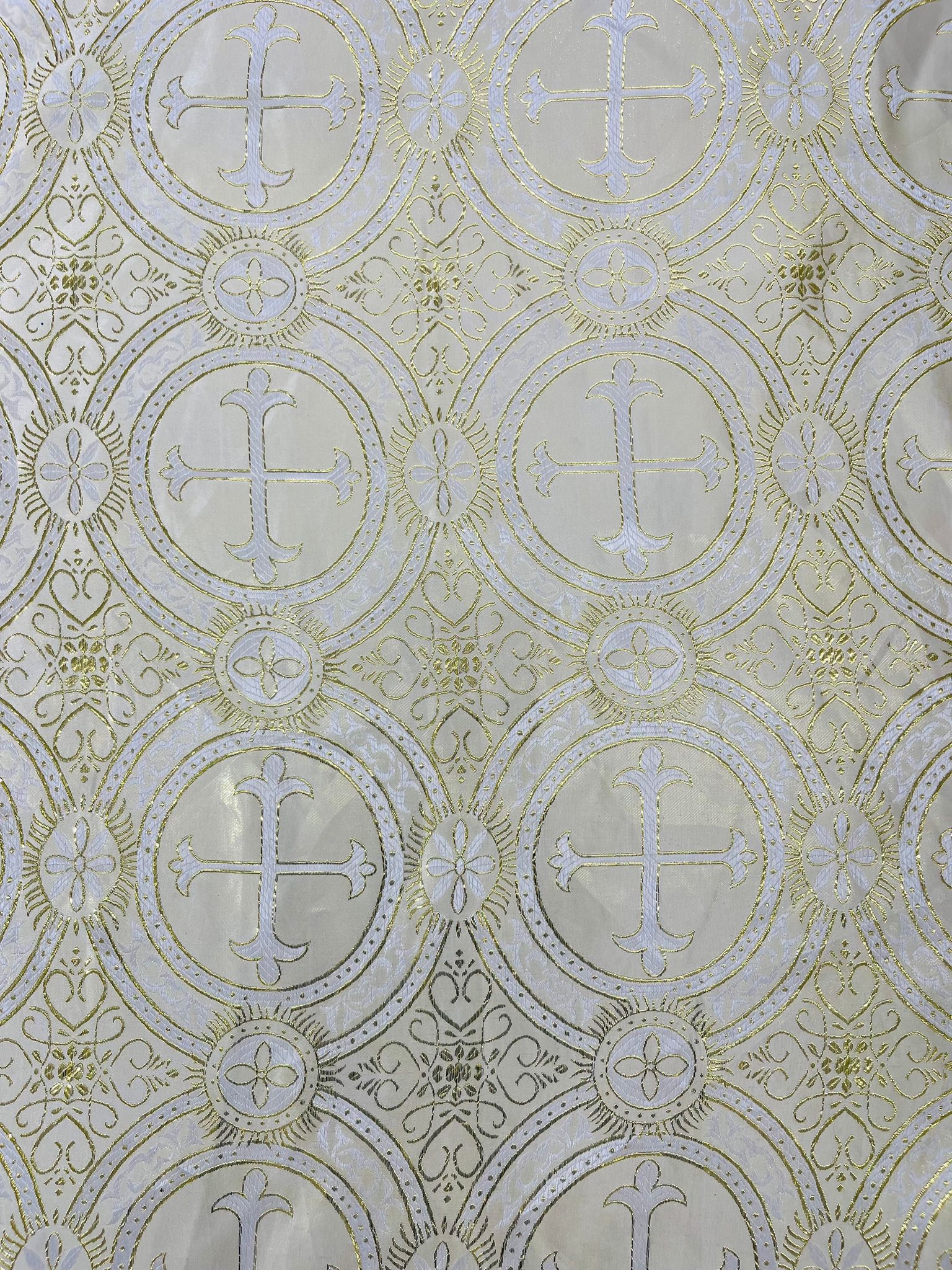 Beige/Gold - Square Metallic Cross Brocade Jacquard Satin Table Overlay/Religious Brocade/Liturgical Fabric/Church.