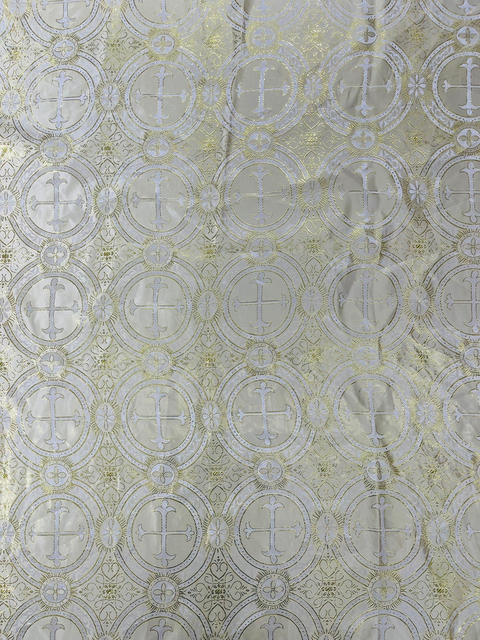 Metallic Cross Brocade Jacquard Satin/Religious Brocade/58 Inches Wide/Liturgical Fabric/Church/Vestment