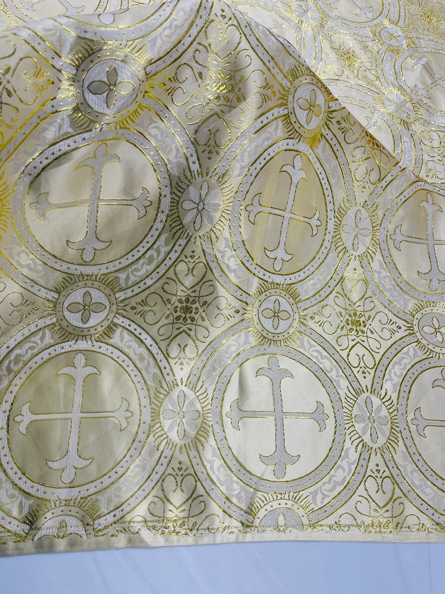 Metallic Cross Brocade Jacquard Satin/Religious Brocade/58 Inches Wide/Liturgical Fabric/Church/Vestment