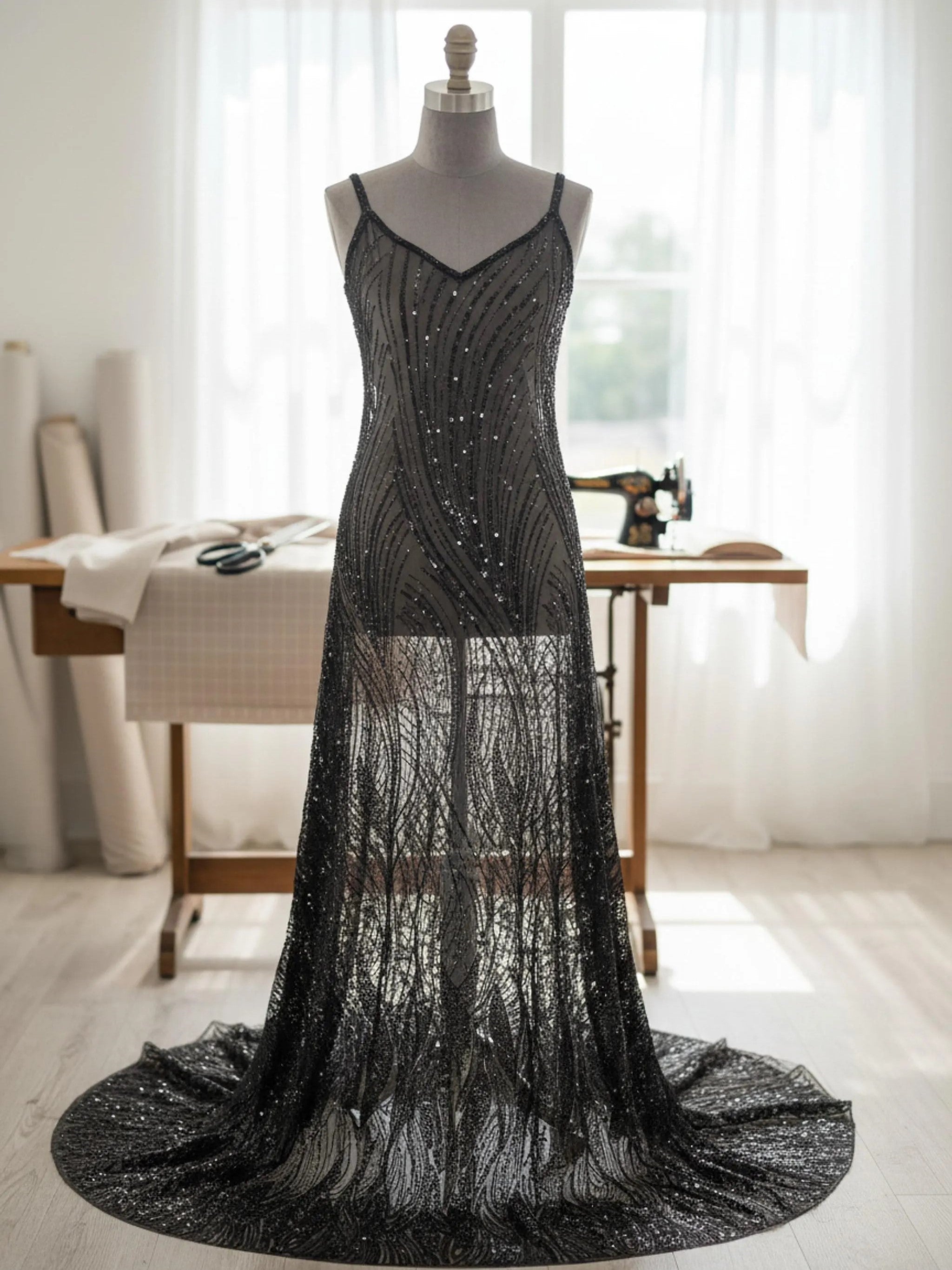 Flame Fashion Beaded Lace Fabric| Prom| Wedding| By The Yard.
