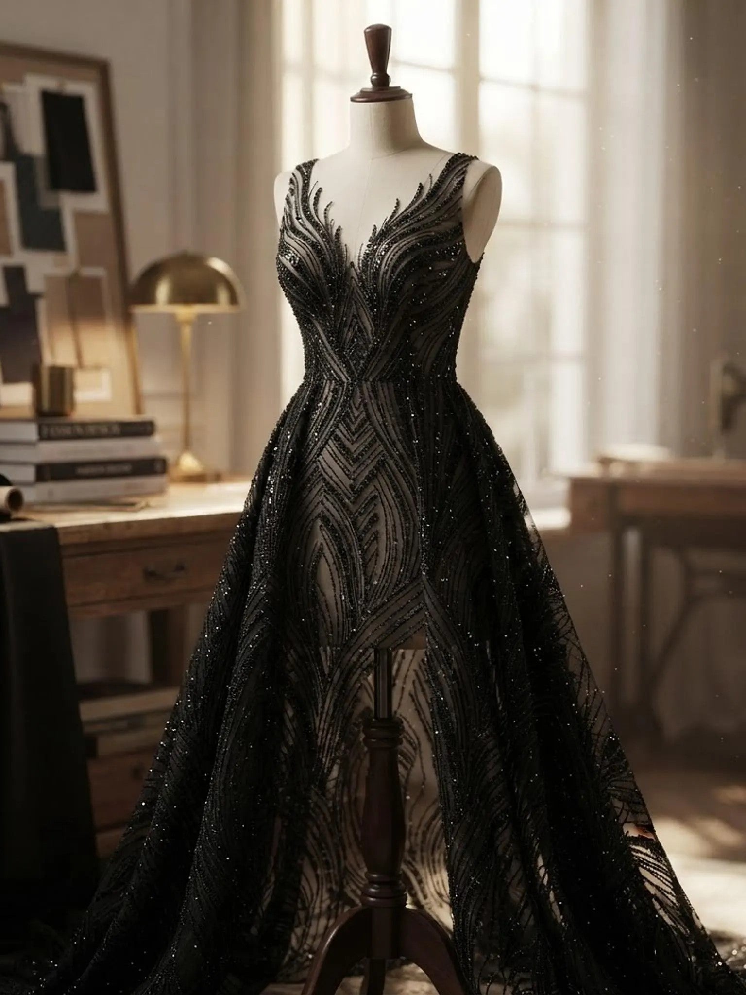 Luxury Feather Damask Beaded Lace Fabric| Prom| Wedding| By The Yard.