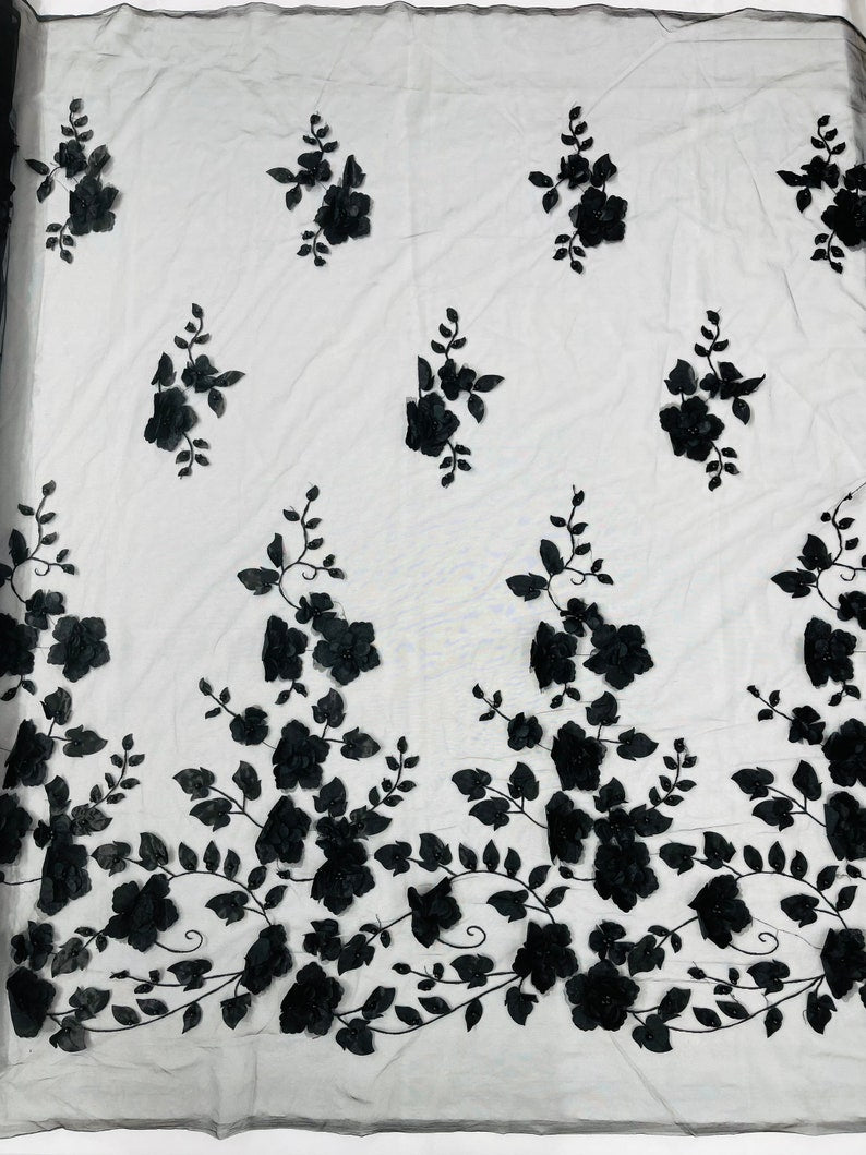 3D FLOWER PEARL LACE SINGLE BORDER (by the yard)