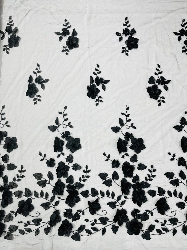 3D FLOWER PEARL LACE SINGLE BORDER (by the yard)