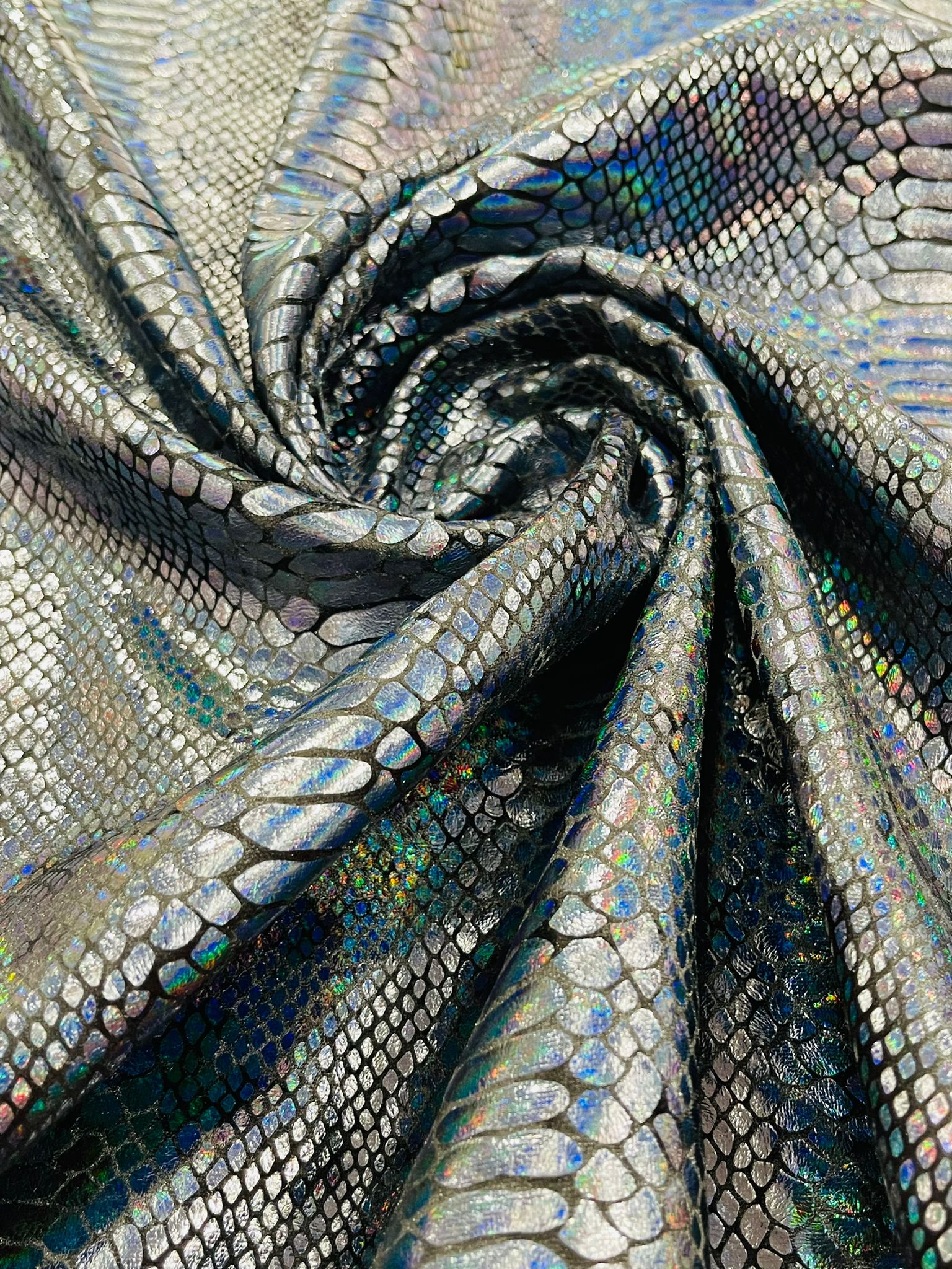 Illusion foil Snake design on a stretch velvet fabric-Sold by the yard