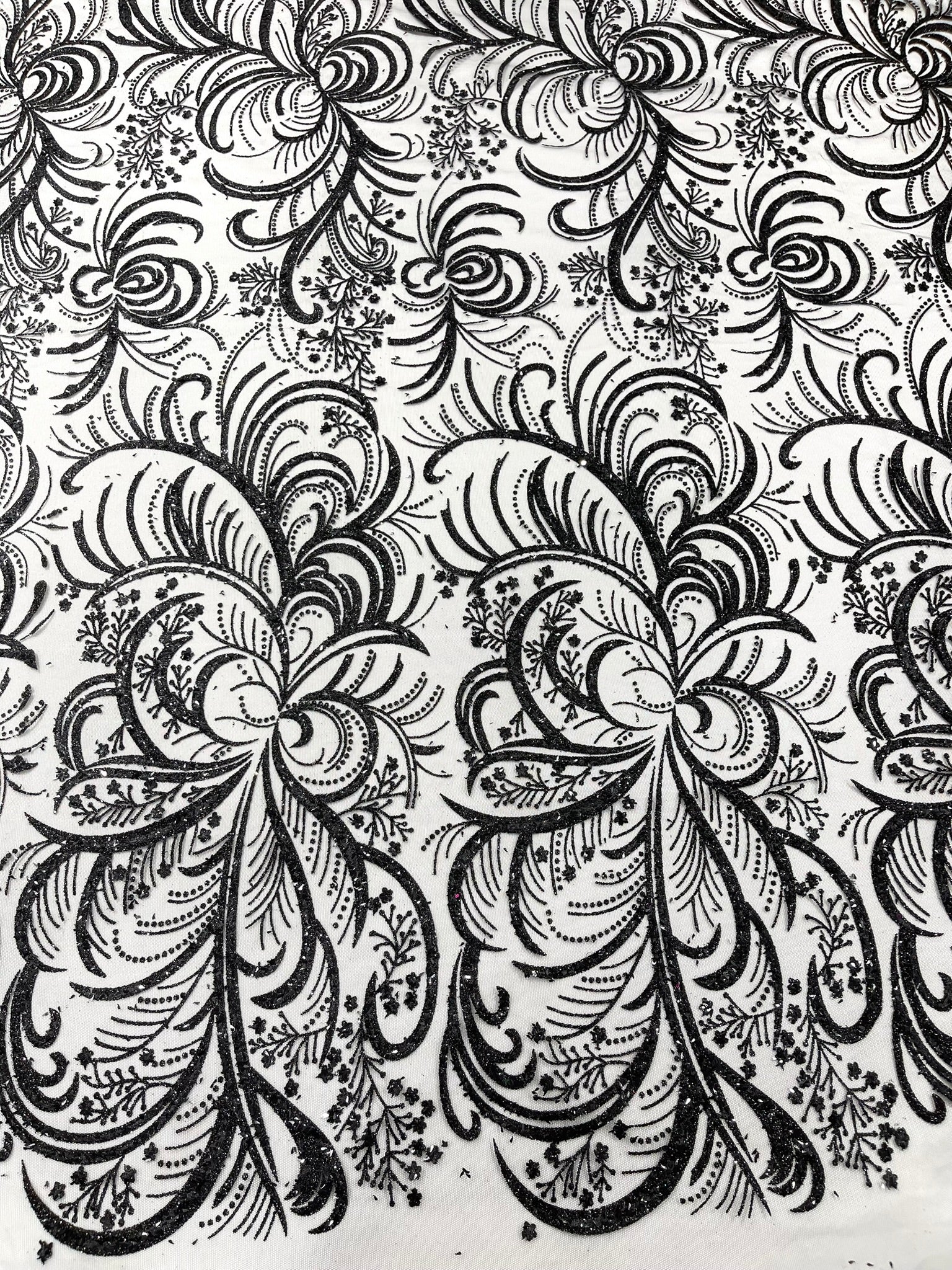 Palm Glitter Vine Design On A Mesh Lace Fabric 58"' Wide Prom.