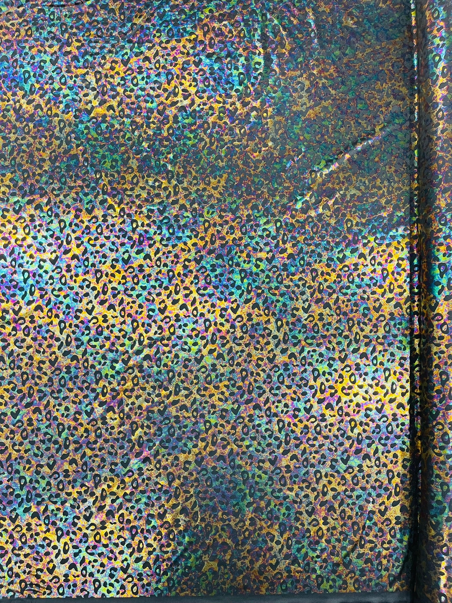 Leopard Oil Spill Metallic Print on a Stretch Nylon Spandex Tricot/Milliskin -Sold by the yard