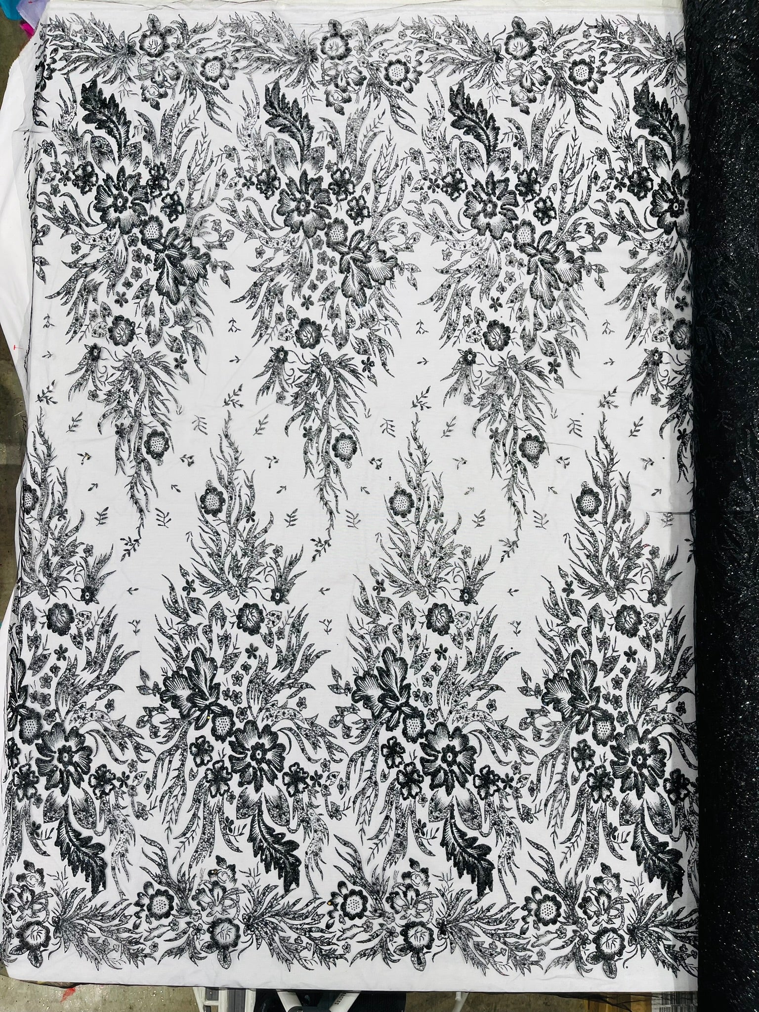 Big Glitter Damask Design On A Mesh Lace Fabric/Prom/Sold By The Yard