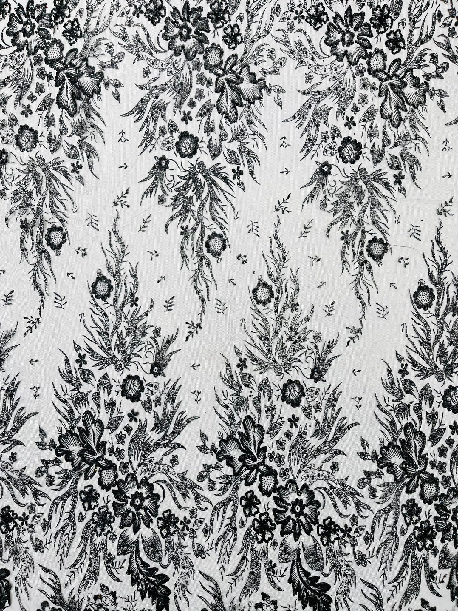 Big Glitter Damask Design On A Mesh Lace Fabric/Prom/Sold By The Yard