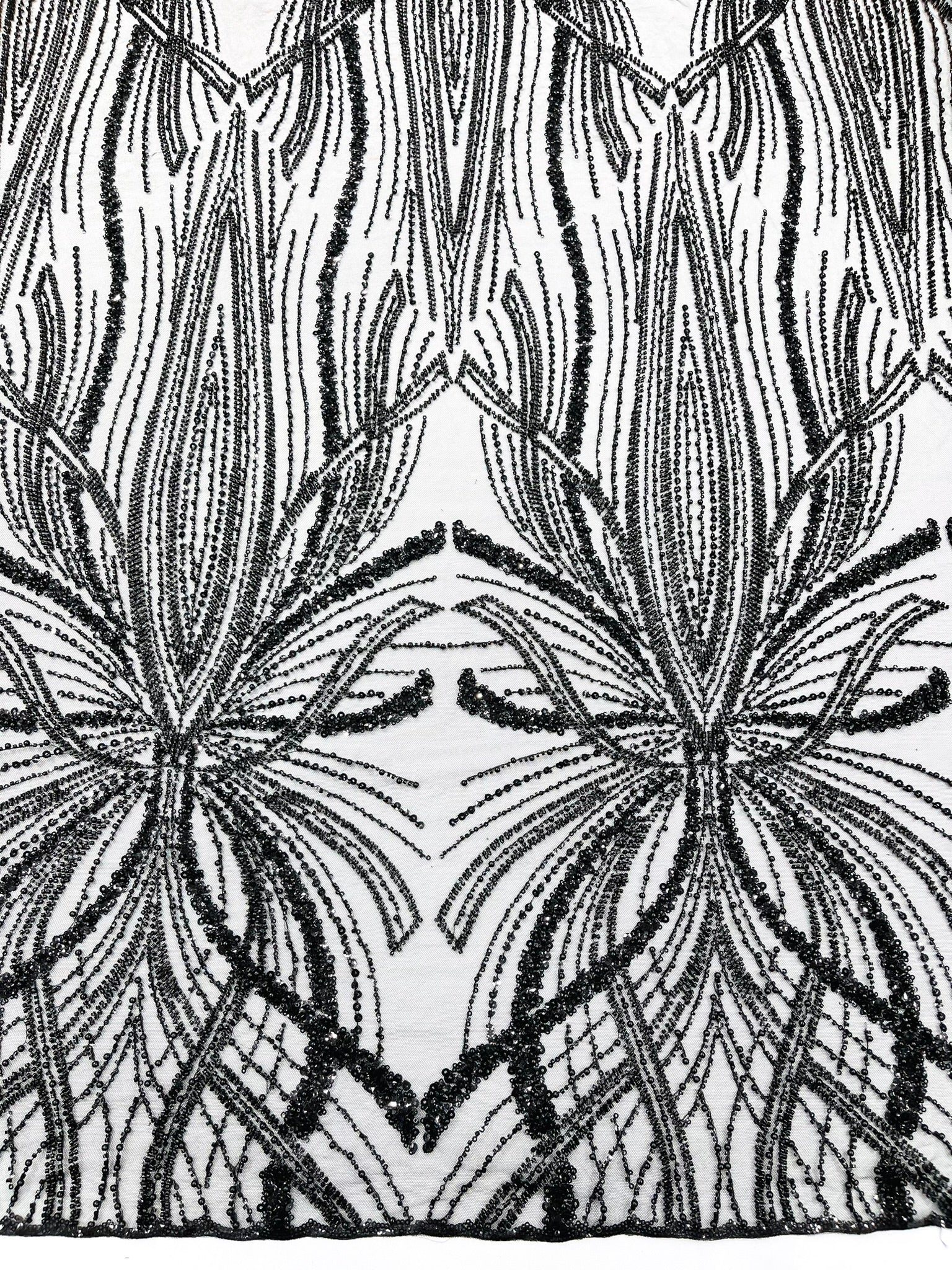 Palm Beaded Lace Fabric, Heavy Embroidered Design on 58" Mesh for Dresses