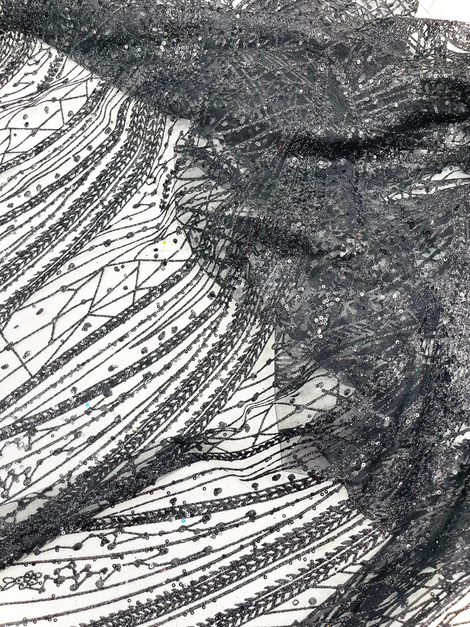 Geometric Fashion Glitter Design On A Mesh Lace Fabric| 58" Wide| Prom Dresses.