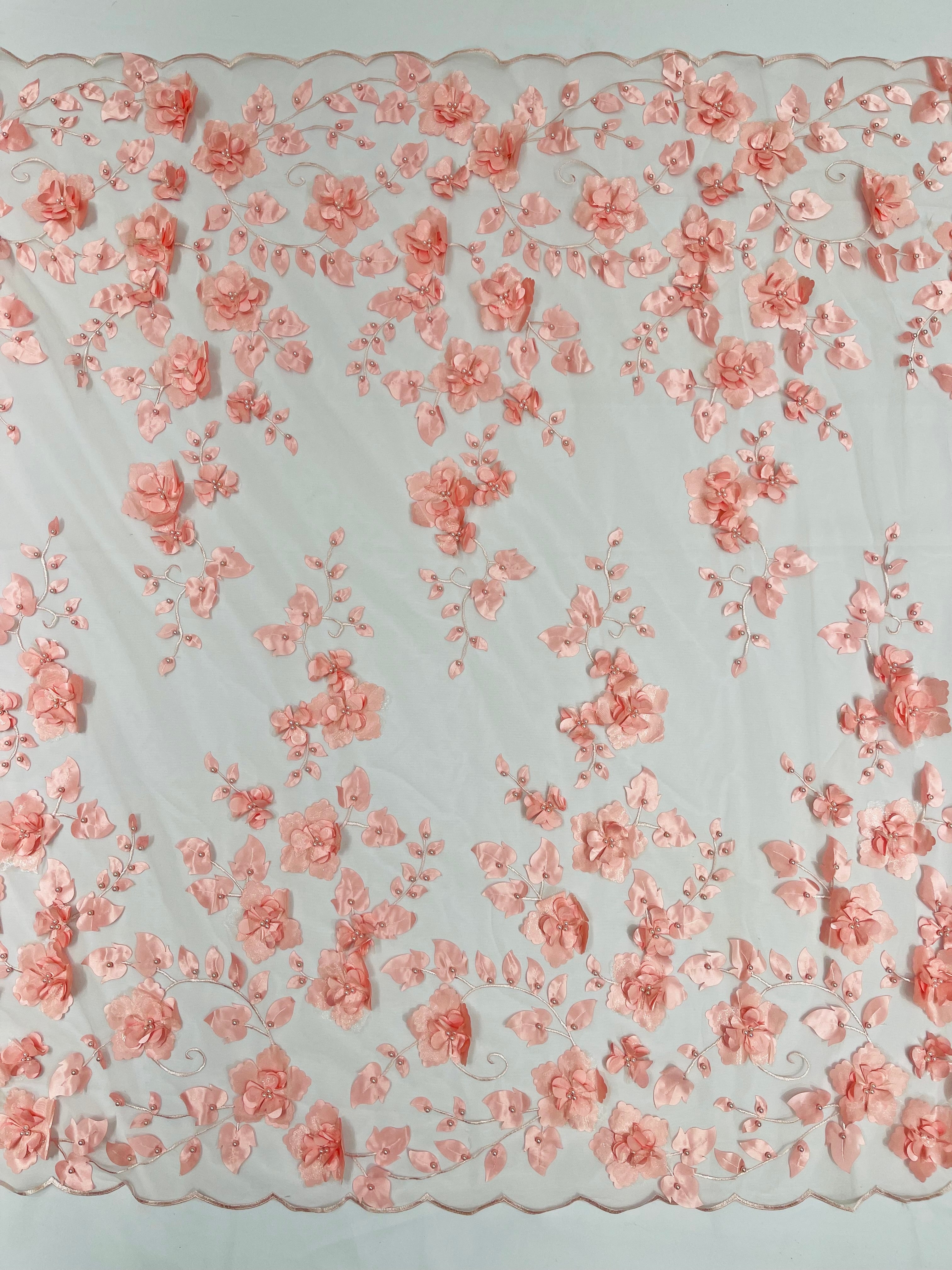 3D FLOWER PEARL LACE DOUBLE BORDER (by the yard)