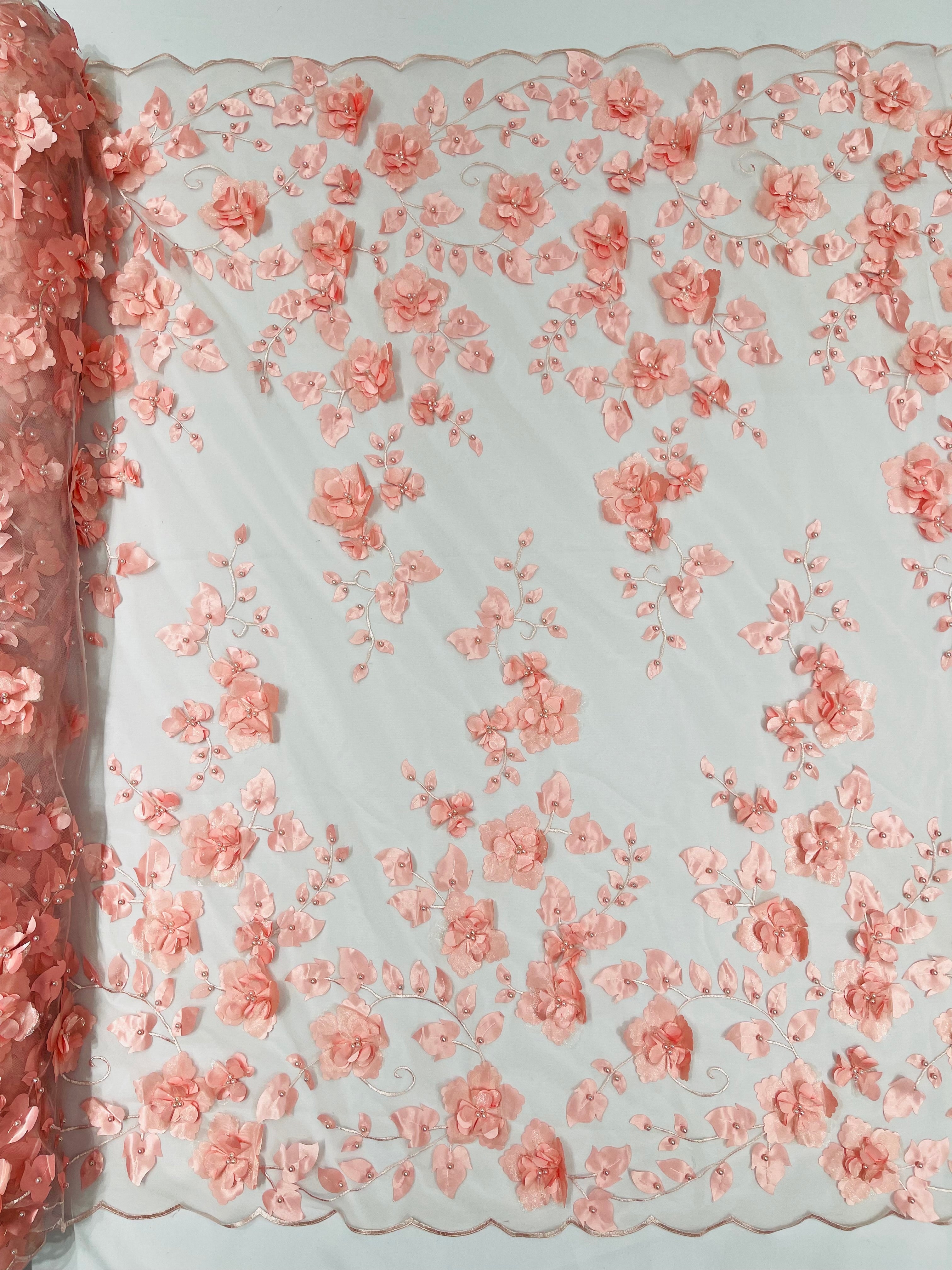 3D FLOWER PEARL LACE DOUBLE BORDER (by the yard)