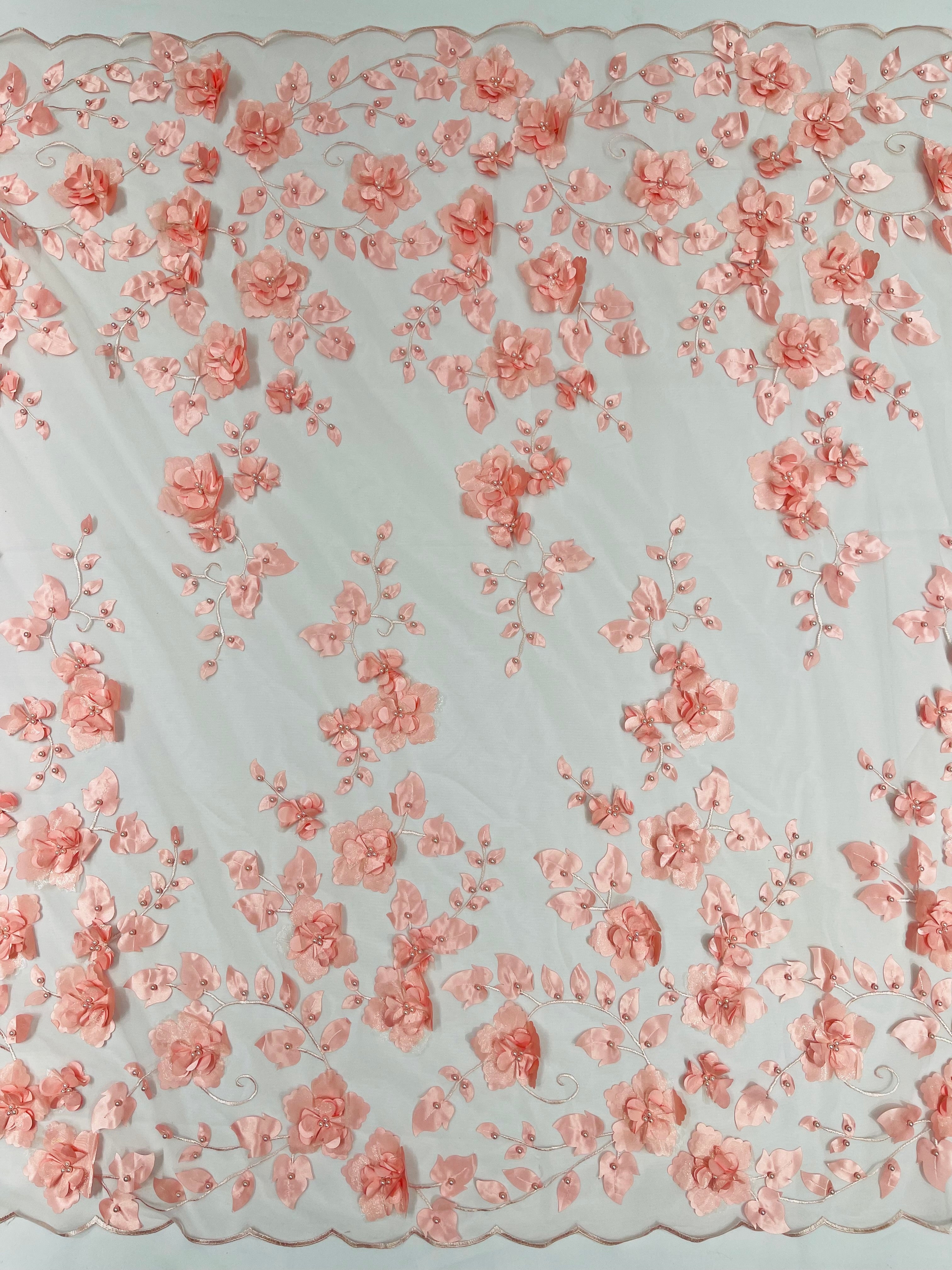 3D FLOWER PEARL LACE DOUBLE BORDER (by the yard)