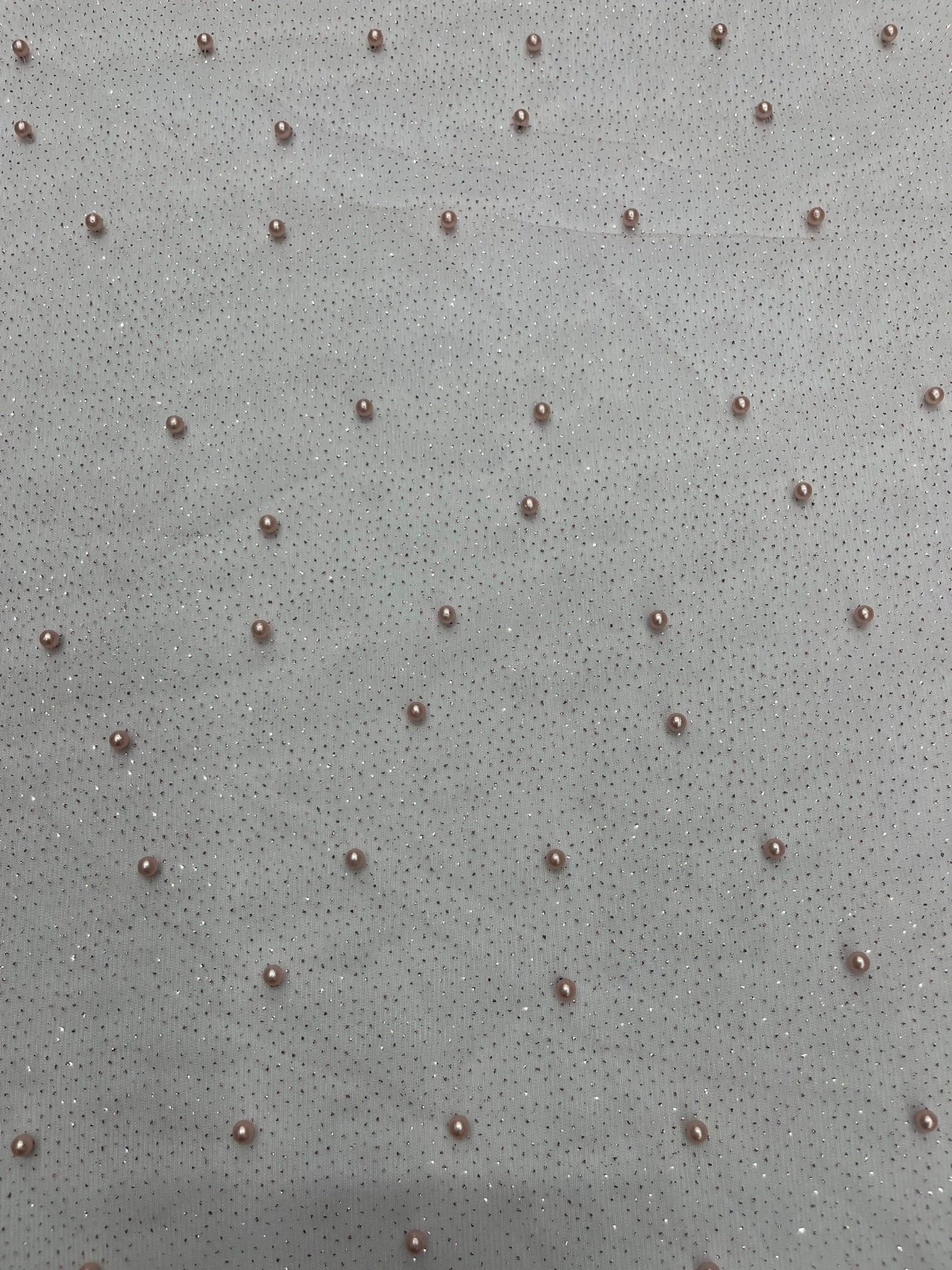 Pearl Glitter Studded Mesh, 2-Way Stretch Shimmer Mesh Fabric, Sold by the yard.