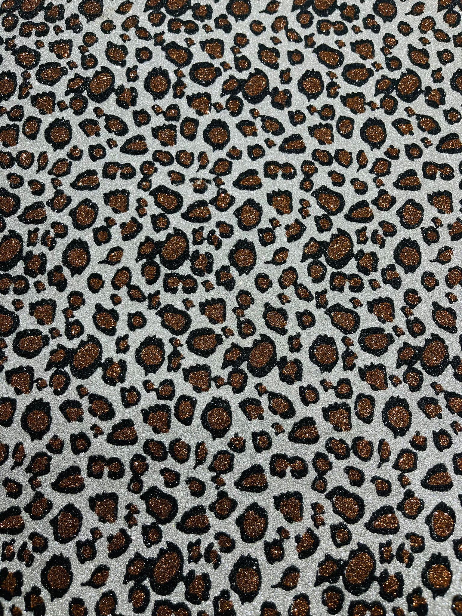 Leopard/ Chita glitter/Sparkle craft Upholstery On A Canvas Backing/Faux vinyl/48” wide.