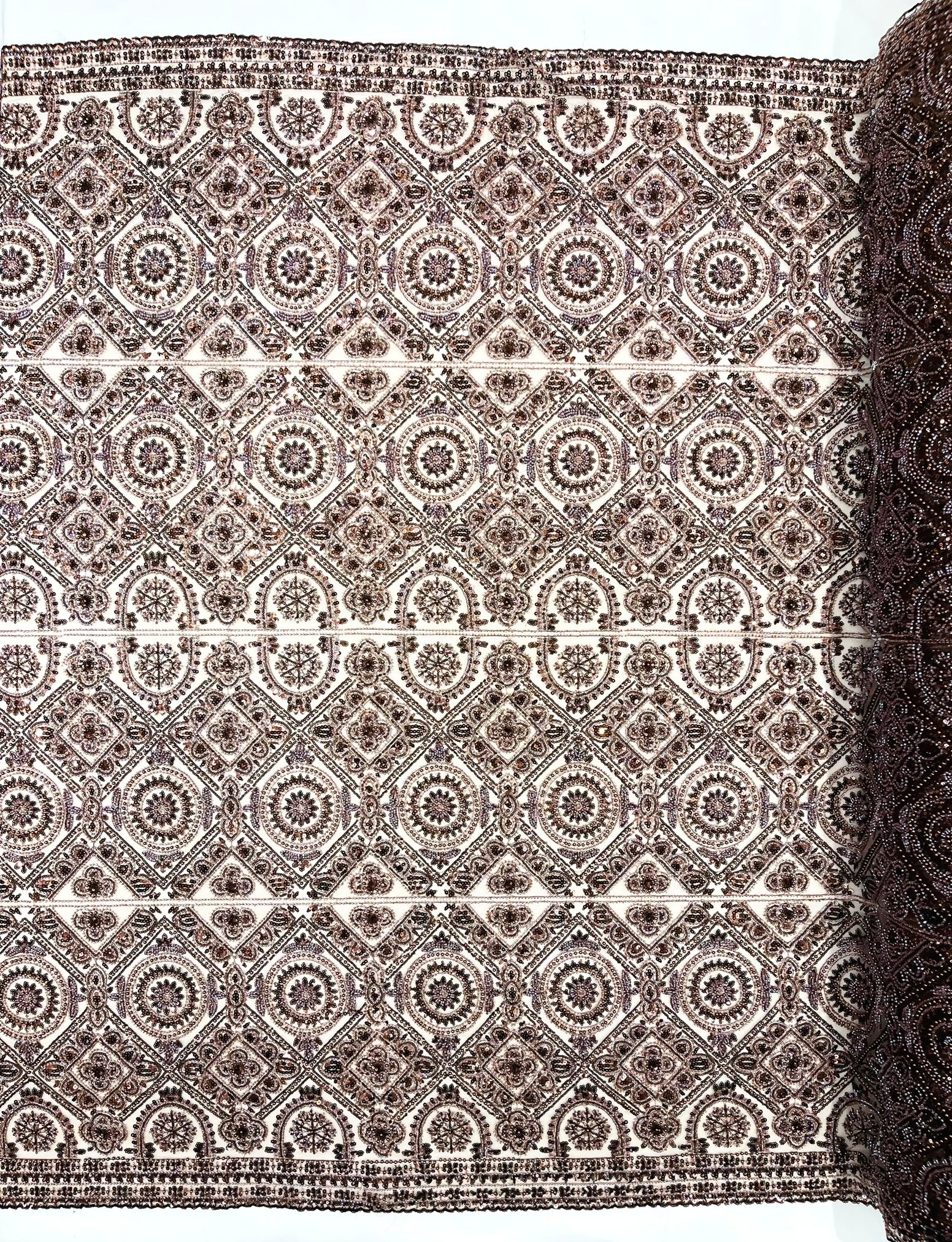 Geometric Beaded Lace Fabric, Heavy Embroidered Design on 58" Mesh for Dresses