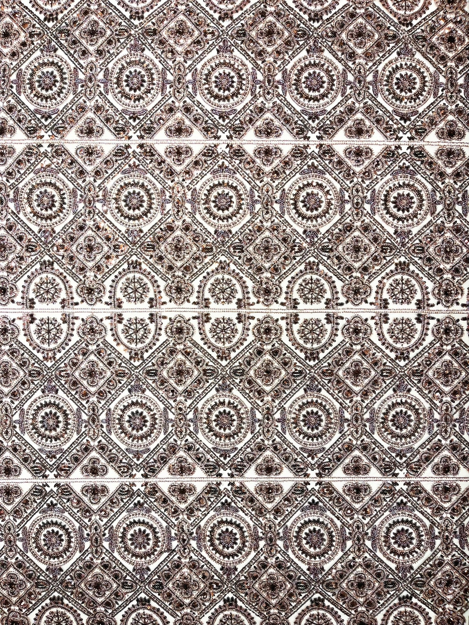 Geometric Beaded Lace Fabric, Heavy Embroidered Design on 58" Mesh for Dresses