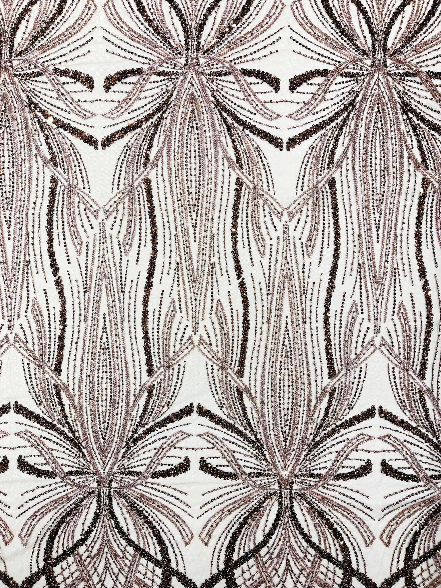 Palm Beaded Lace Fabric, Heavy Embroidered Design on 58" Mesh for Dresses