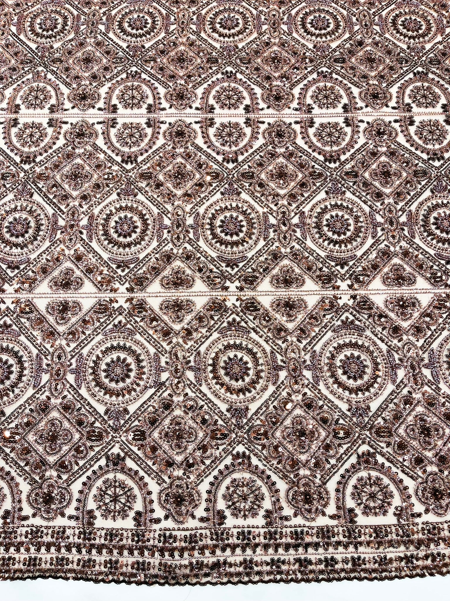 Geometric Beaded Lace Fabric, Heavy Embroidered Design on 58" Mesh for Dresses