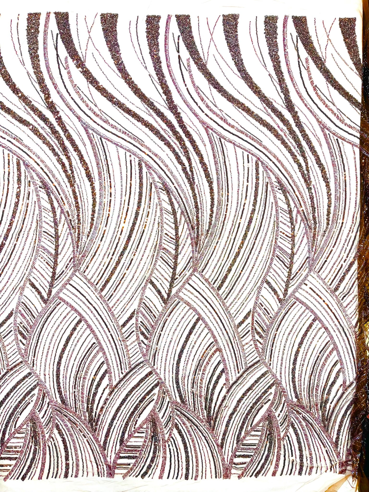 Luxury Feather Damask Beaded Lace Fabric| Prom| Wedding| By The Yard.