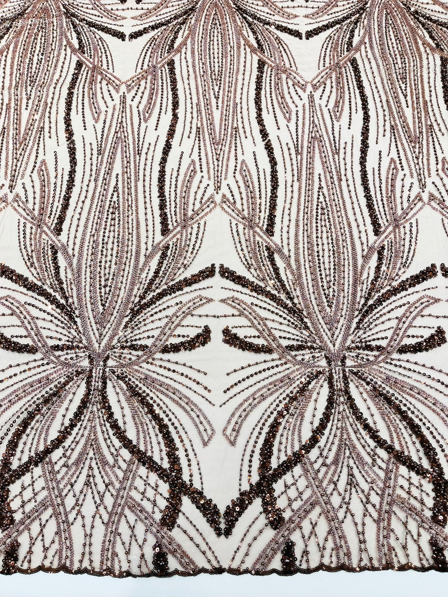 Palm Beaded Lace Fabric, Heavy Embroidered Design on 58" Mesh for Dresses