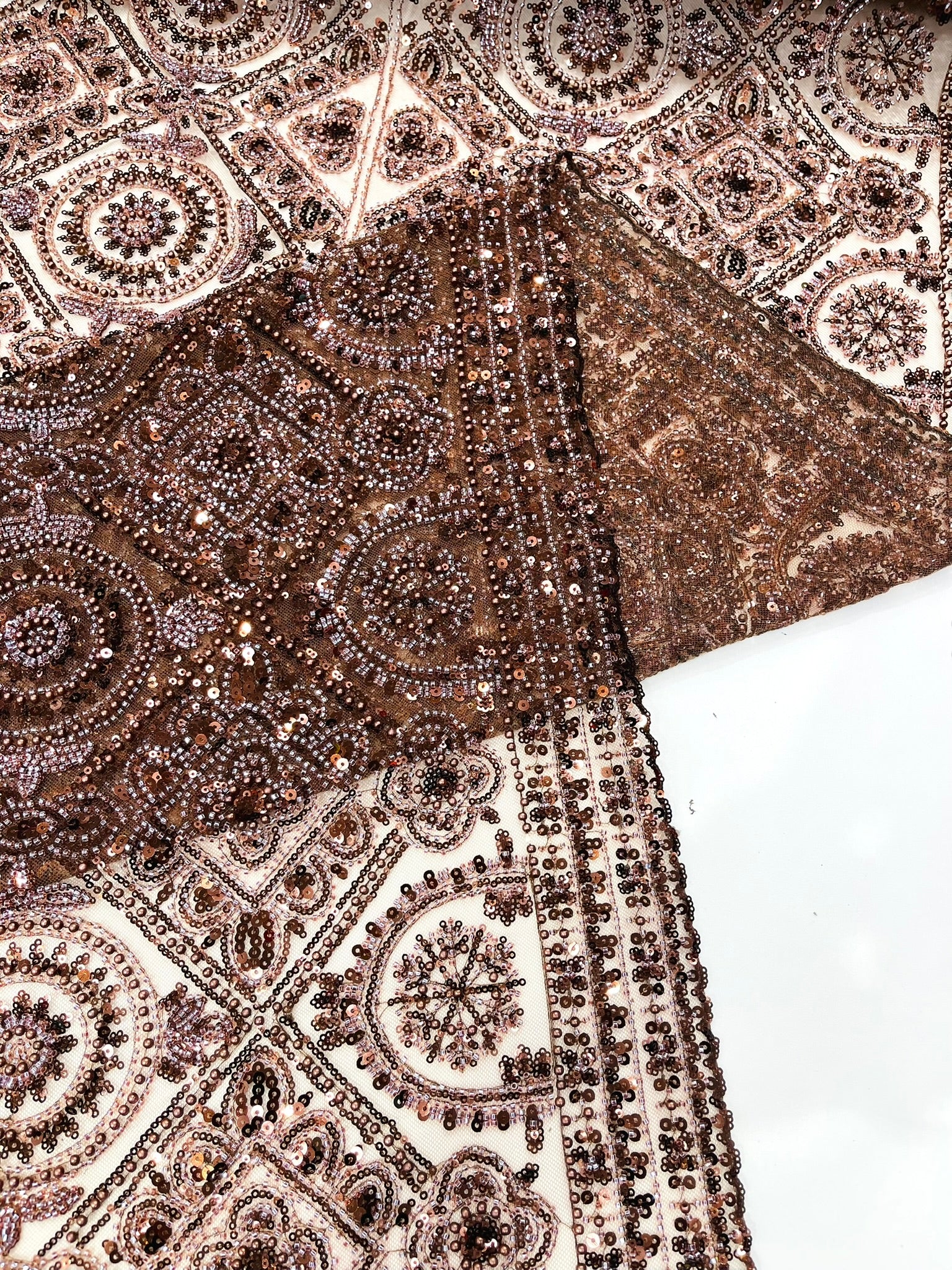 Geometric Beaded Lace Fabric, Heavy Embroidered Design on 58" Mesh for Dresses