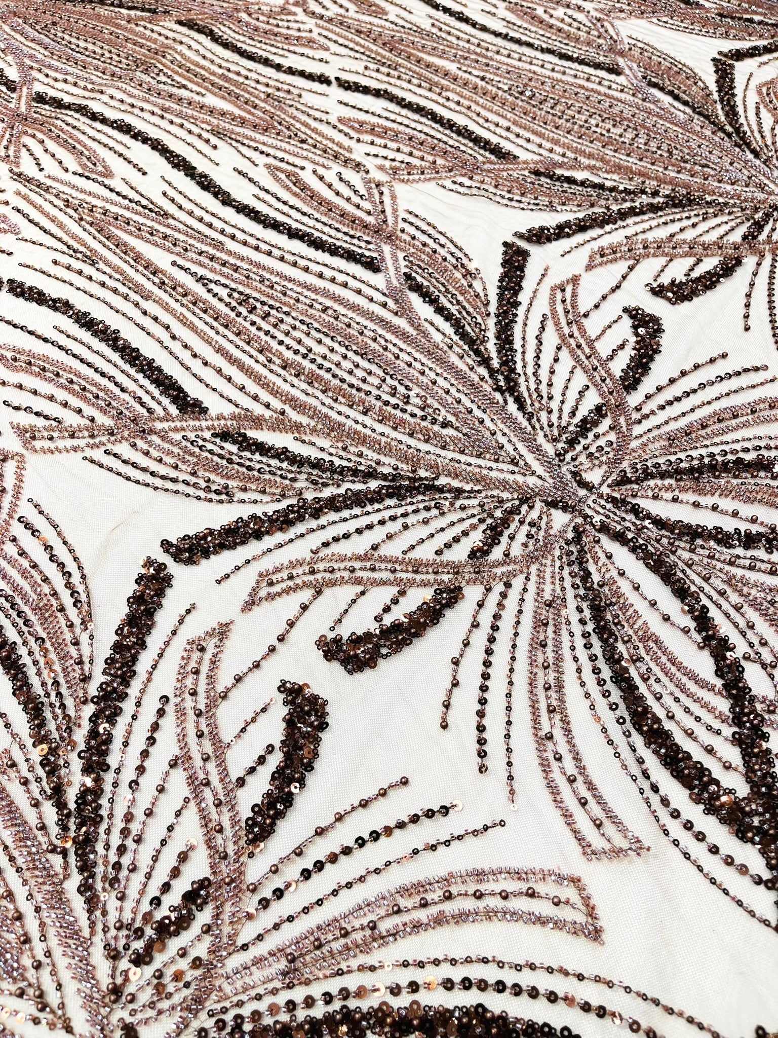 Palm Beaded Lace Fabric, Heavy Embroidered Design on 58" Mesh for Dresses
