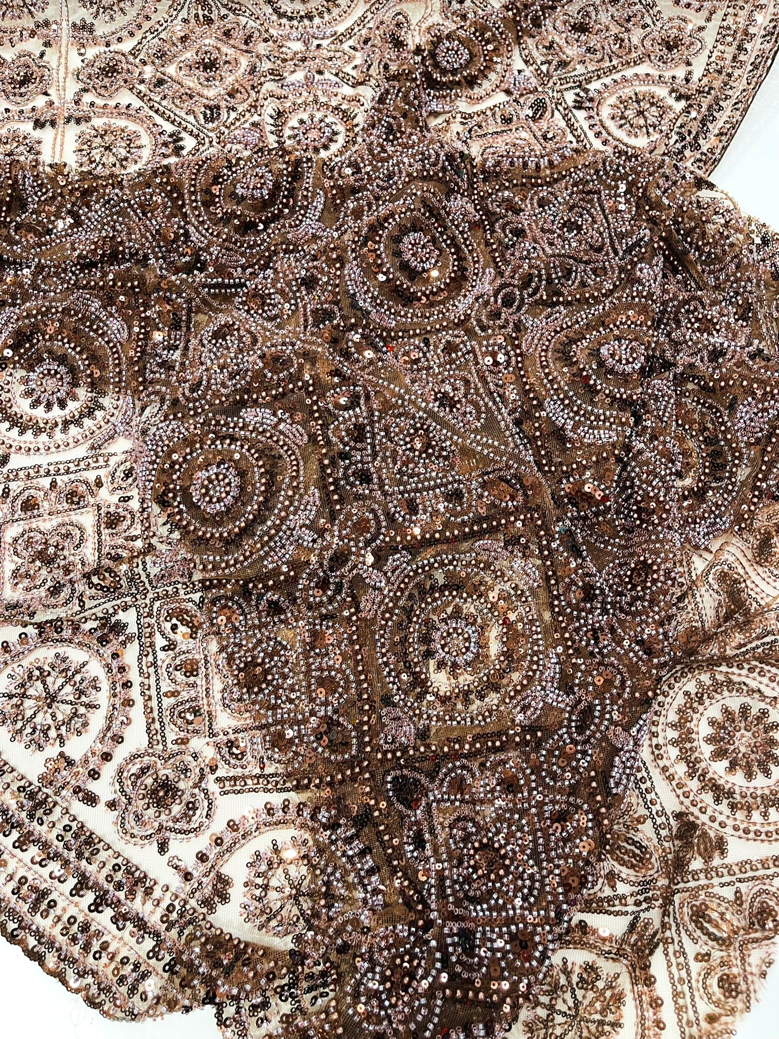 Geometric Beaded Lace Fabric, Heavy Embroidered Design on 58" Mesh for Dresses