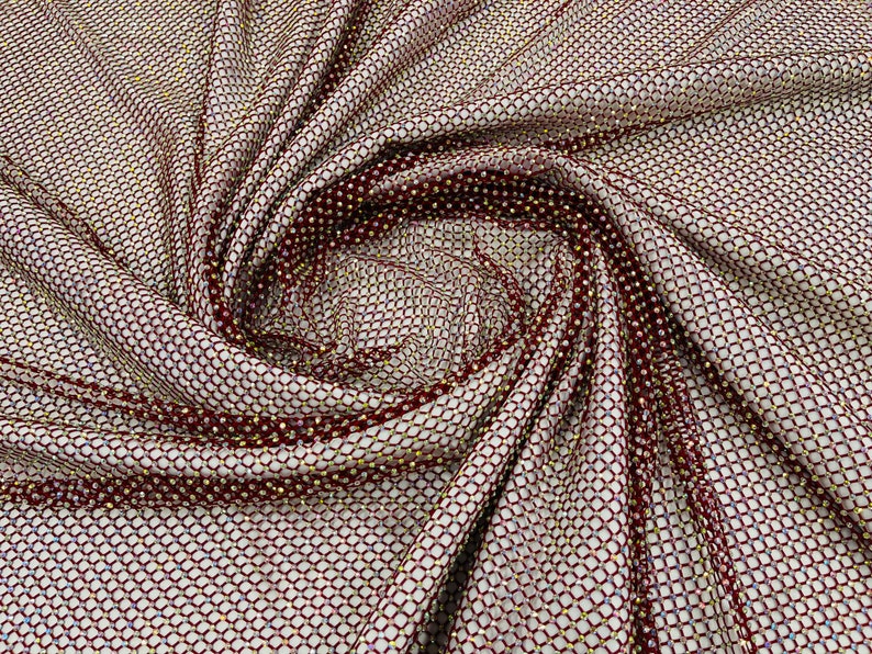 AB Iridescent Rhinestones On Soft Stretch Fish Net Fabric 45" Wide -sold by The Yard.