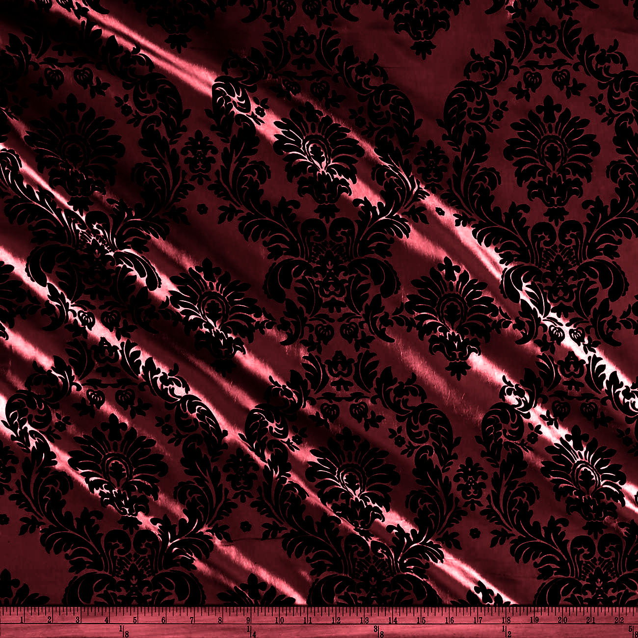 Flocked Damask Taffeta Fabric - Sold By The Yard.