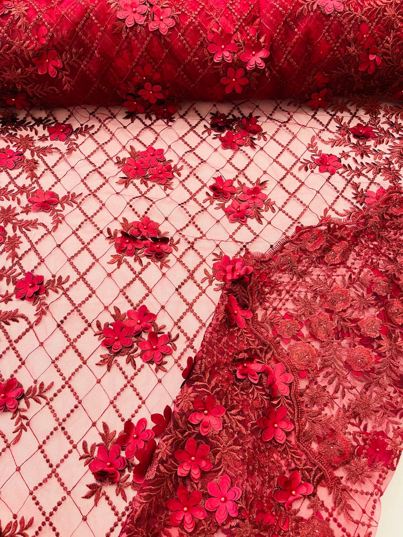 3D FLOWER TRIANGLE NET LACE (by the yard)