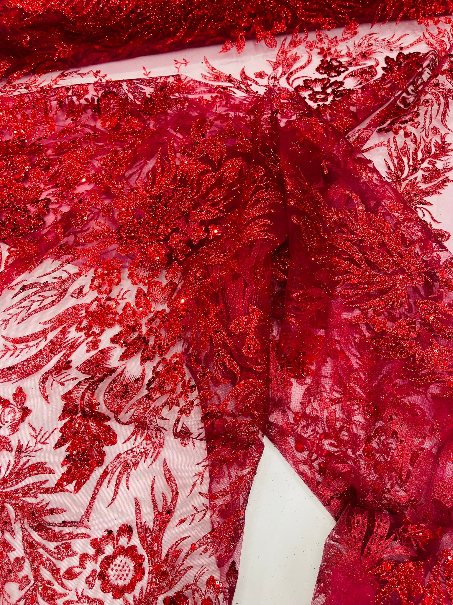 Big Glitter Damask Design On A Mesh Lace Fabric/Prom/Sold By The Yard