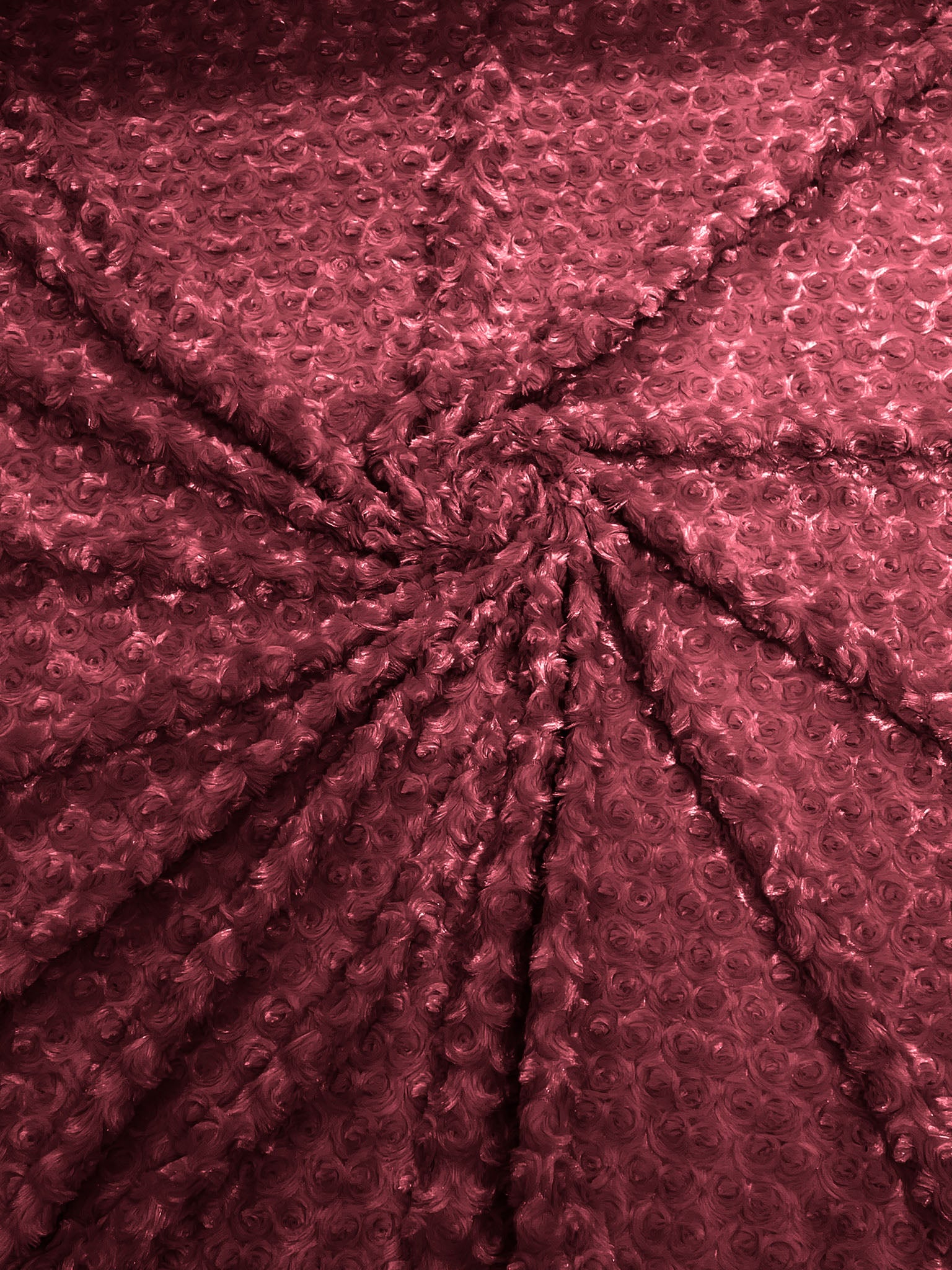 Burgundy - Minky Swirl Rose Blossom Ball Rosebud Plush Fur Fabric Polyester- 58" Wide Sold By The Yard