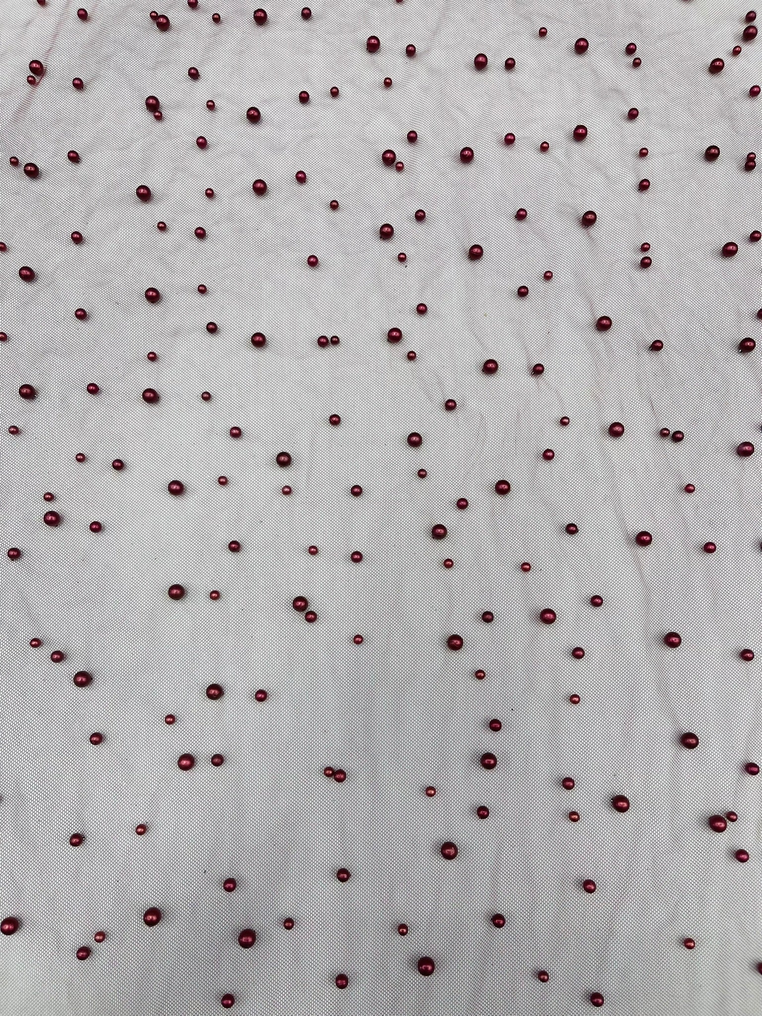 Scattered Pearls Studded Mesh, 2-Way Stretch, Sold by the yard.
