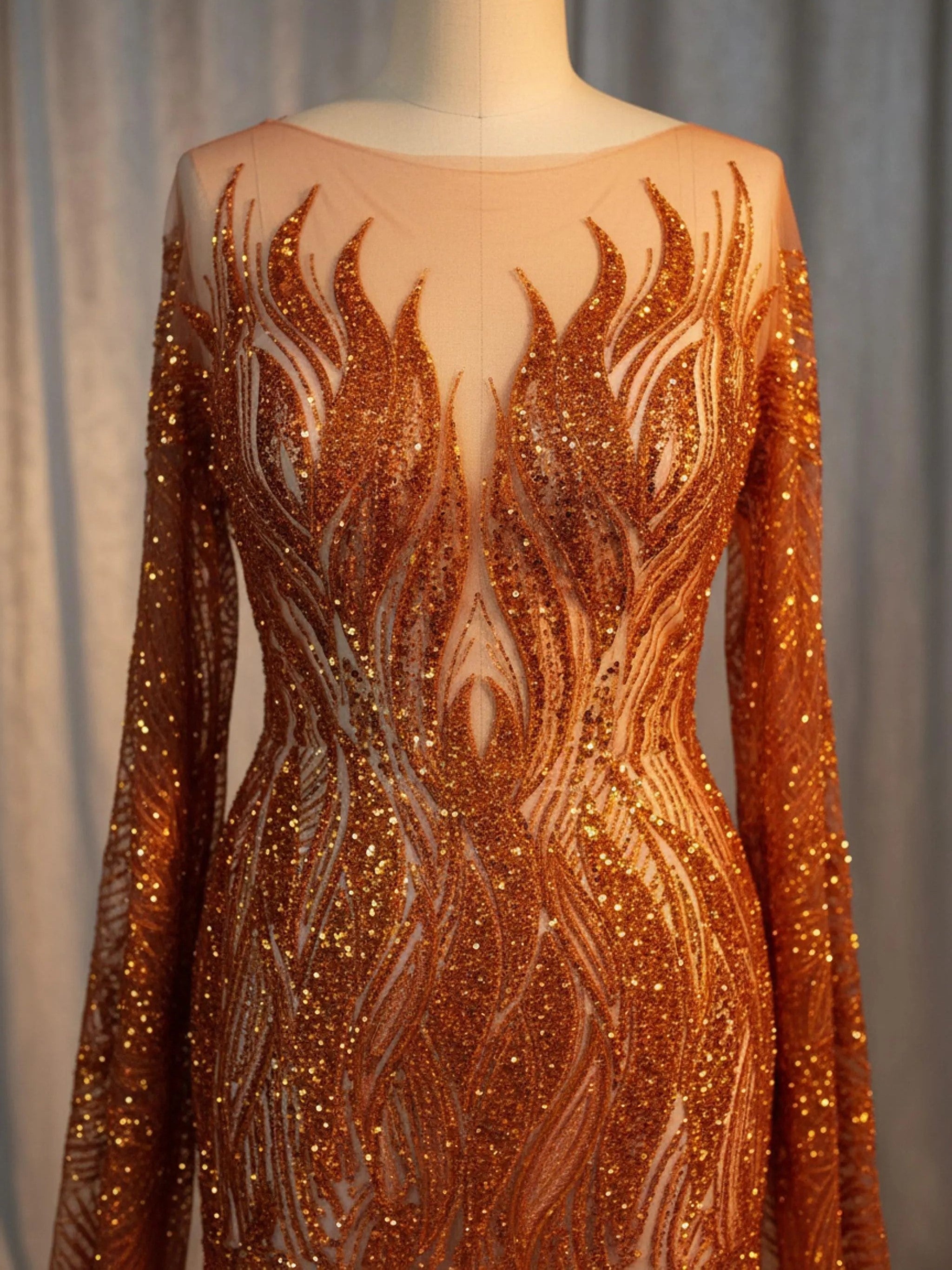 Flame Fashion Beaded Lace Fabric| Prom| Wedding| By The Yard.