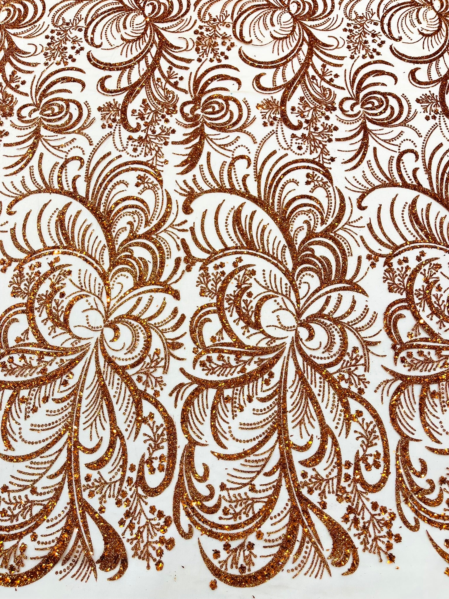 Palm Glitter Vine Design On A Mesh Lace Fabric 58"' Wide Prom.