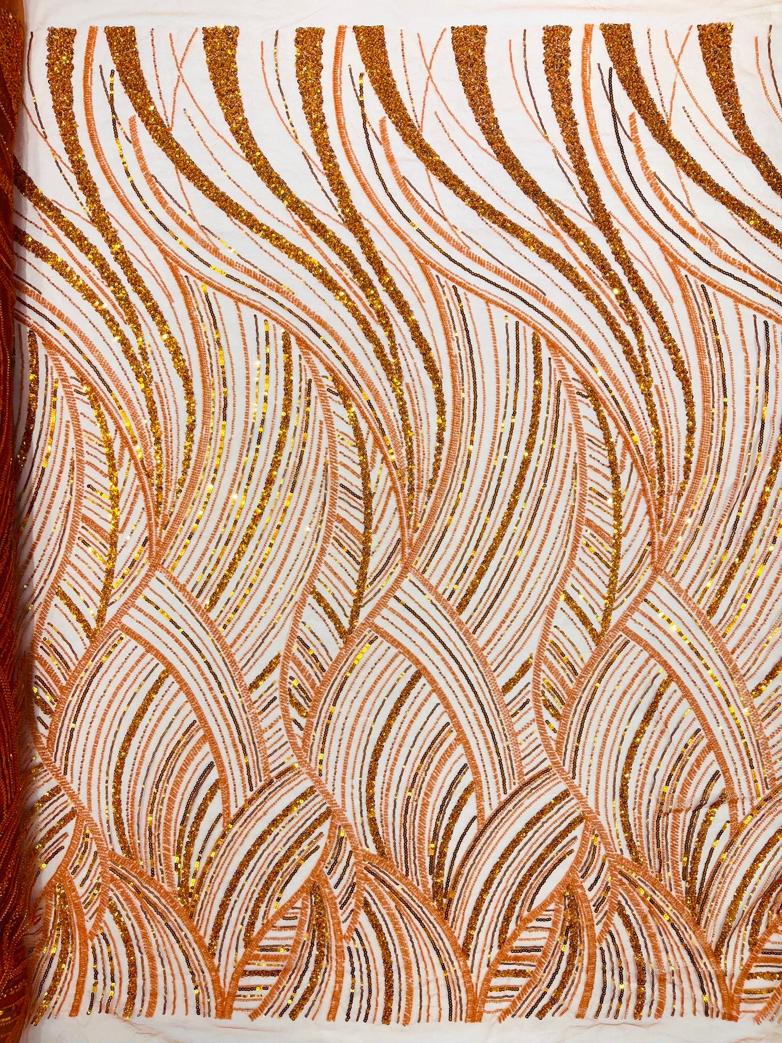 Luxury Feather Damask Beaded Lace Fabric| Prom| Wedding| By The Yard.