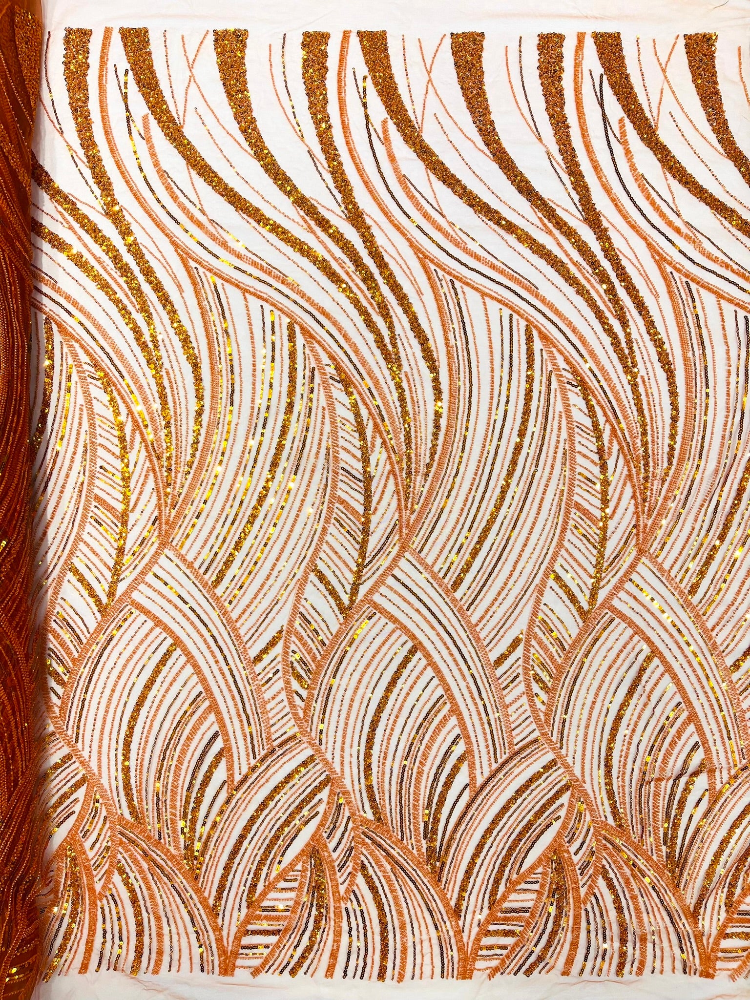 Luxury Feather Damask Beaded Lace Fabric| Prom| Wedding| By The Yard.