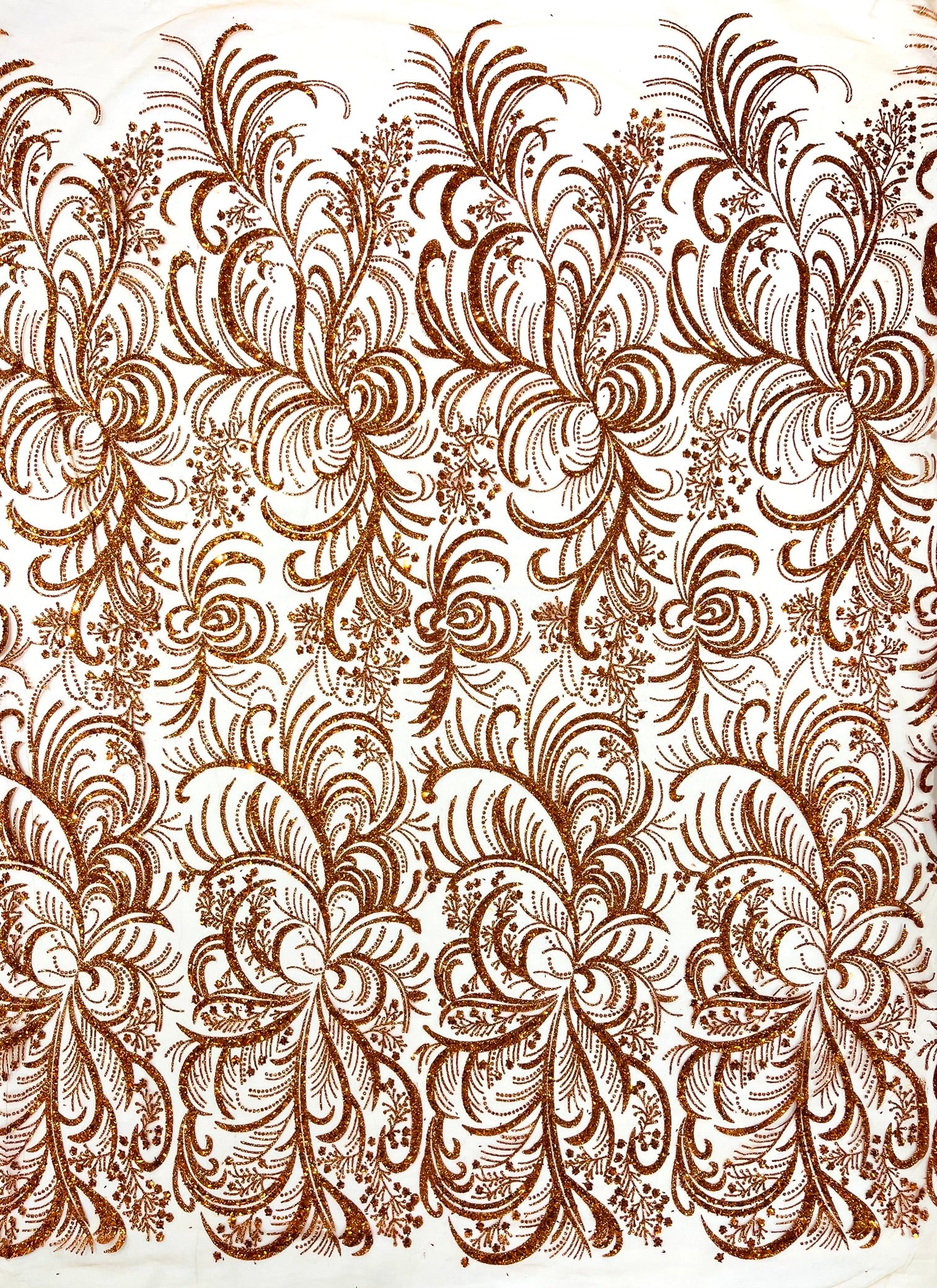 Palm Glitter Vine Design On A Mesh Lace Fabric 58"' Wide Prom.