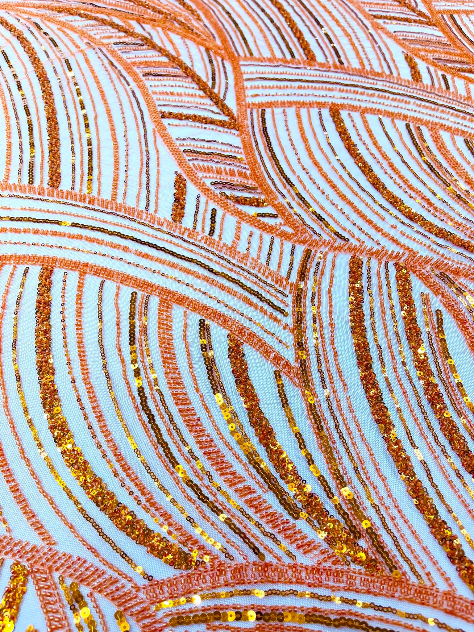 Luxury Feather Damask Beaded Lace Fabric| Prom| Wedding| By The Yard.