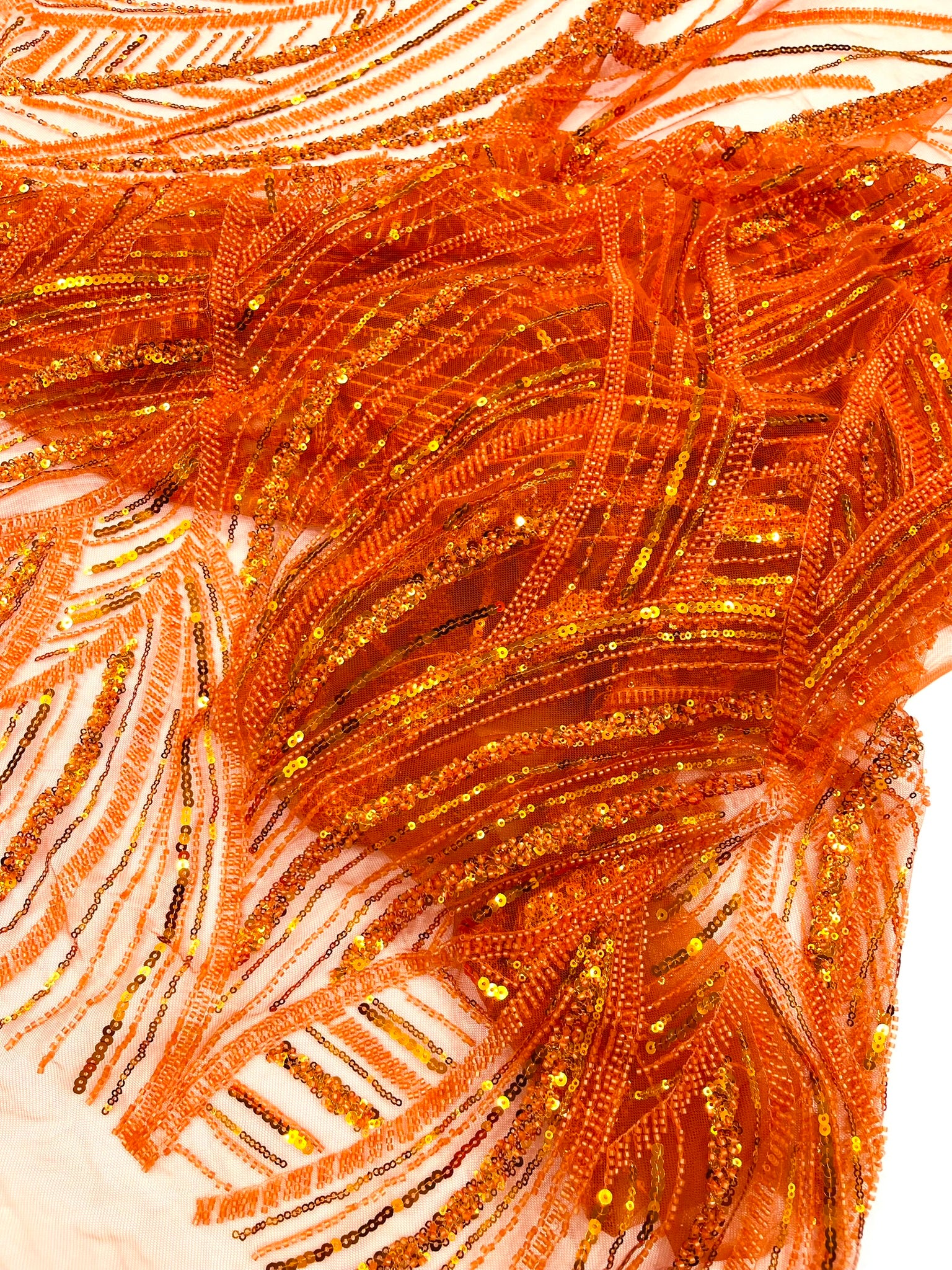 Luxury Feather Damask Beaded Lace Fabric| Prom| Wedding| By The Yard.