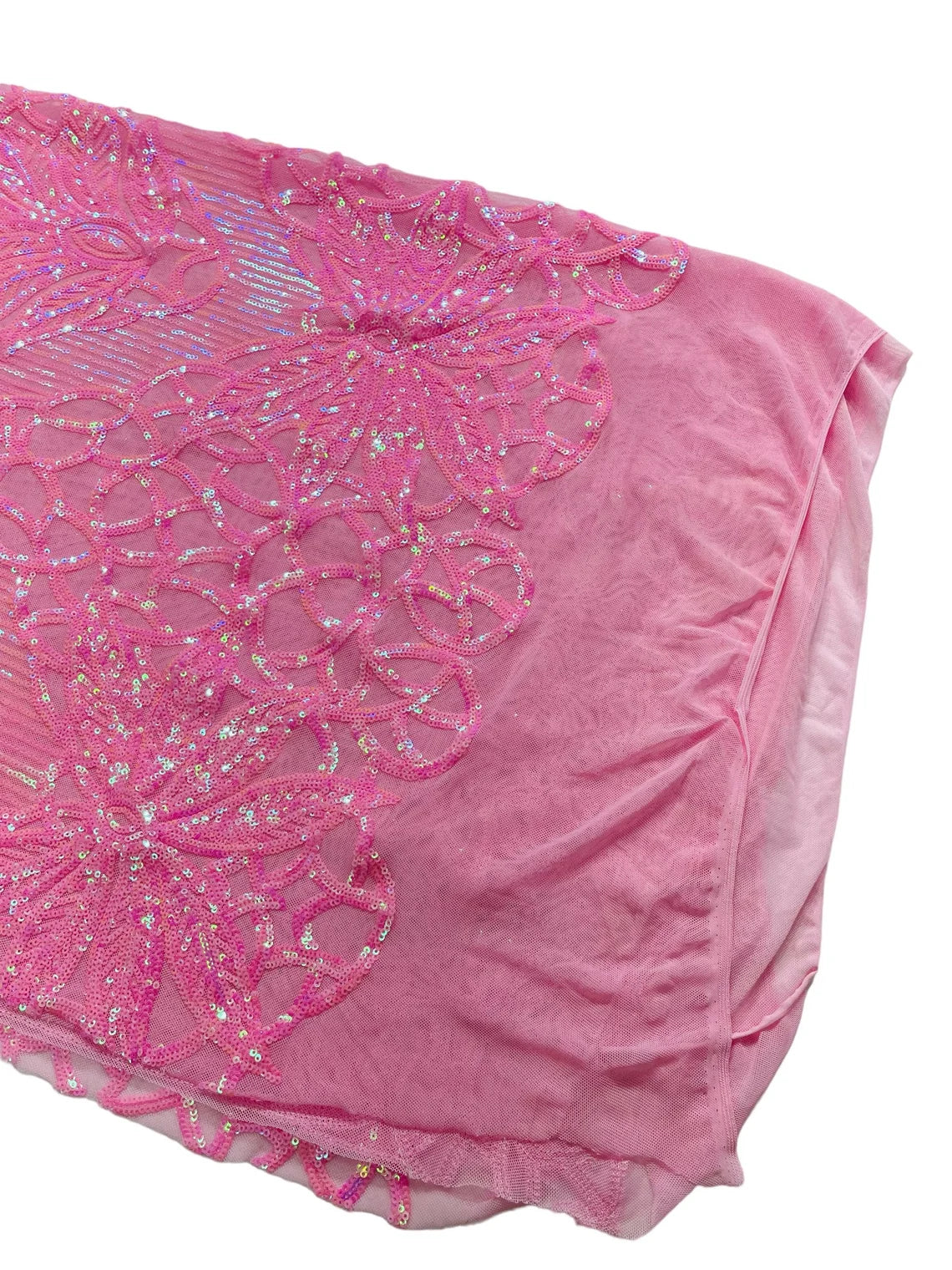 Gorgeous Star Leaf Fabric - Candy Pink - Leaf Design Embroidered 4 Way Stretch Sequins Fabric By Yard