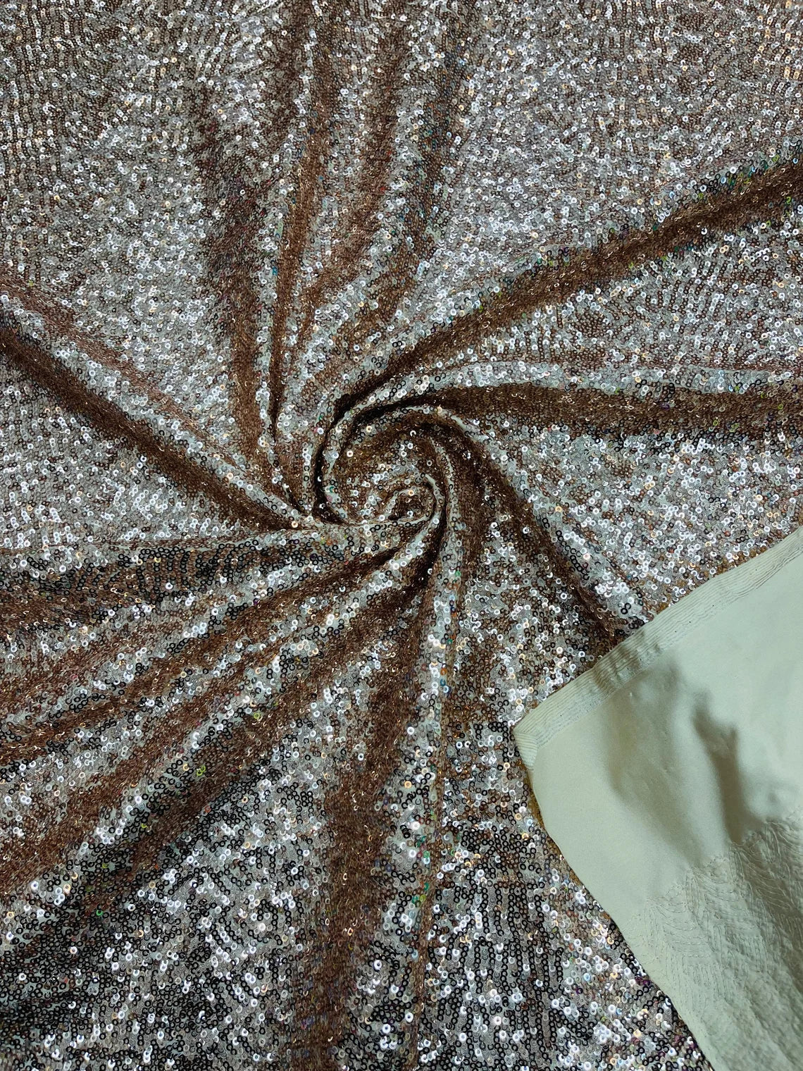 Mini Glitz Sequins on Milliskin - Champagne - 4 Way Stretch Milliskin Stretch Spandex Fabric by Yard