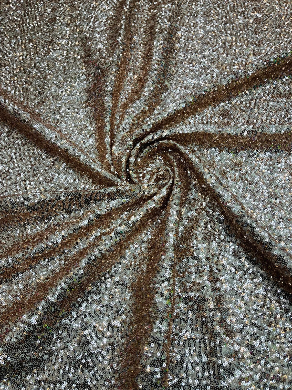 Mini Glitz Sequins on Milliskin - Champagne - 4 Way Stretch Milliskin Stretch Spandex Fabric by Yard