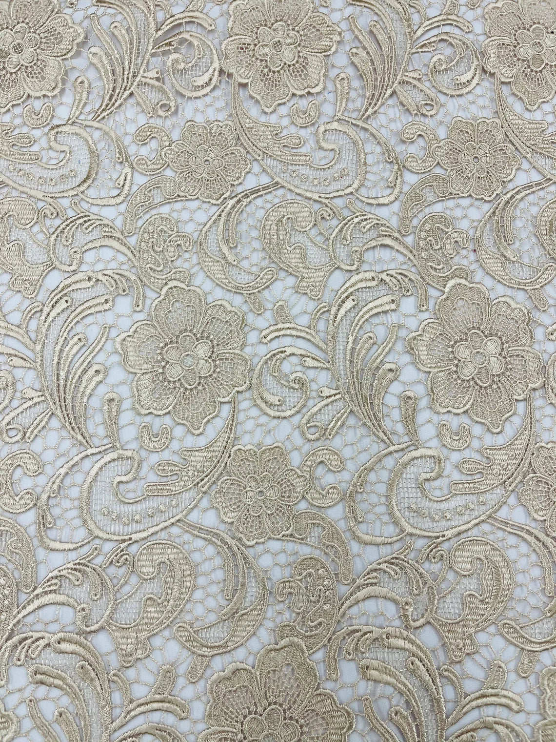 Floral Design Guipure Fabric - Champagne - Floral Lace Guipure Wedding Bridal Dress Fabrics by the Yard