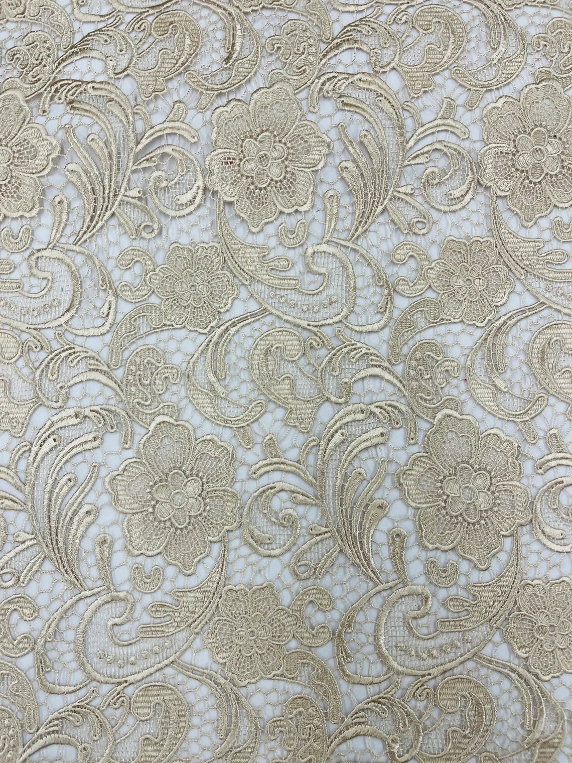 Floral Design Guipure Fabric - Champagne - Floral Lace Guipure Wedding Bridal Dress Fabrics by the Yard