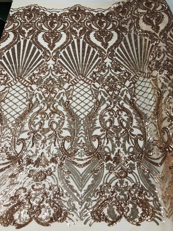 Seashell Geometric Sequins - Clear Iridescent - Embroidered Sequins on 4 Way Stretch Lace Mesh Sold By Yard
