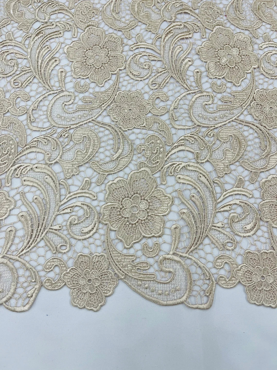 Floral Design Guipure Fabric - Champagne - Floral Lace Guipure Wedding Bridal Dress Fabrics by the Yard